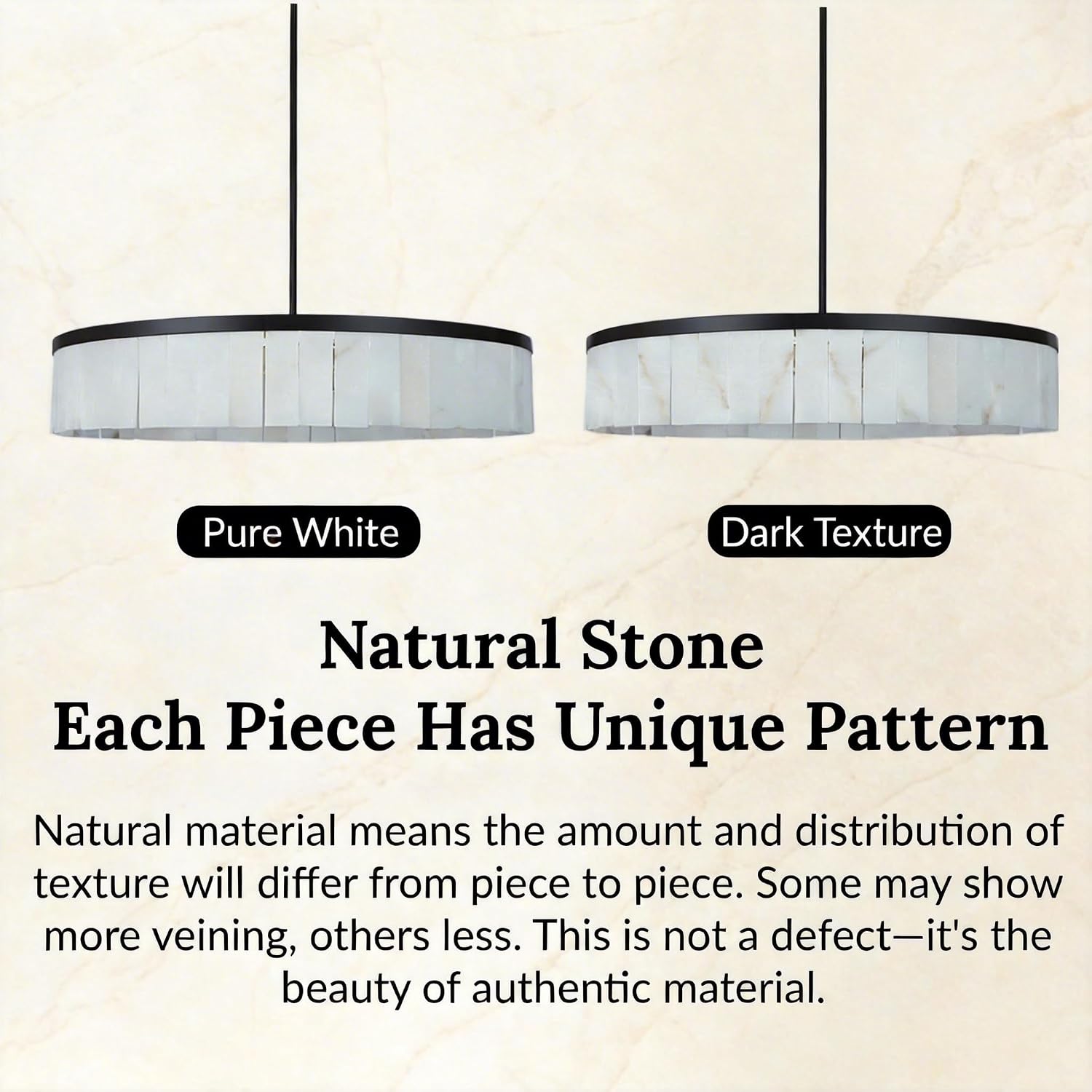 41 Inch Diam Alabaster Round Chandelier, Handmade Natural Stone Ceiling Light, Modren Organic Unique Textures Stone Light Fixture, Hanging Fixture for Kitchen Island, Dining Room, Living Room (Black)