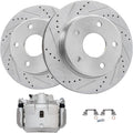 Detroit Axle - Front Brake Kit for Chevrolet Malibu Pontiac G6 Saturn Aura Drilled and Slotted Disc Brake Rotors Right Brake Caliper Replacement : 11.65' inch Rotor