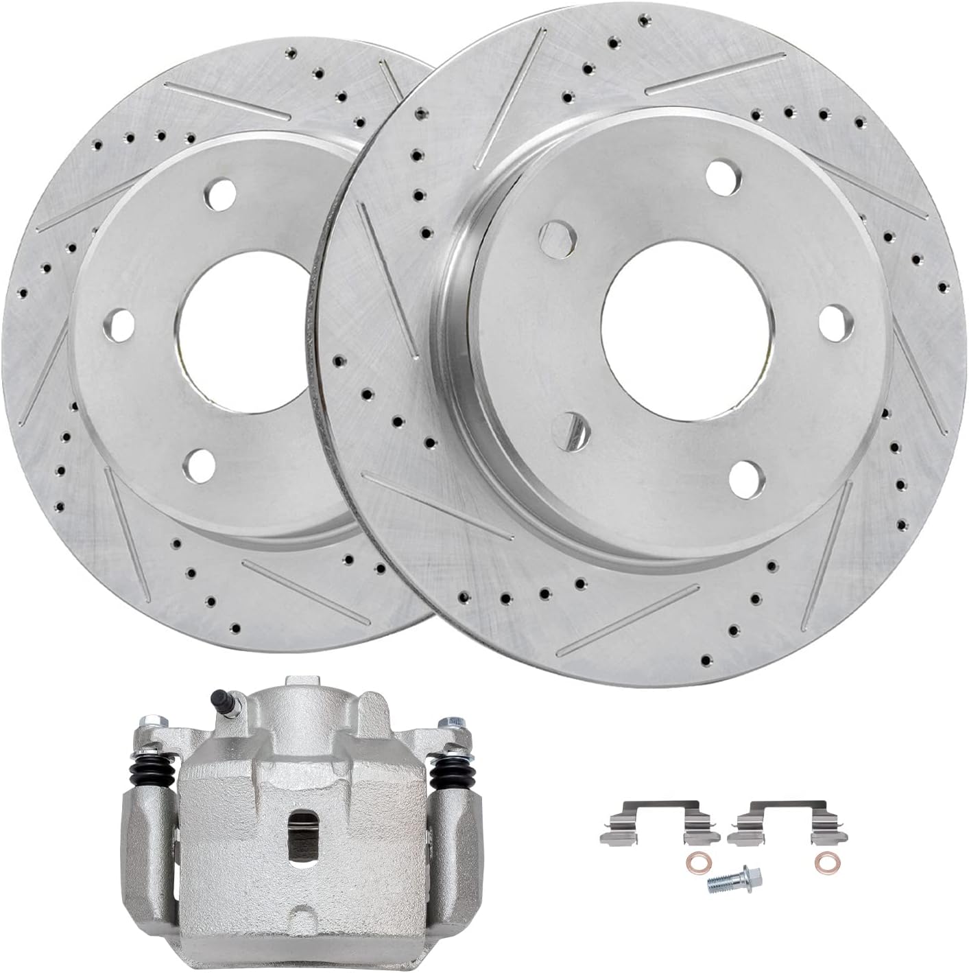 Detroit Axle - Front Brake Kit for Chevrolet Malibu Pontiac G6 Saturn Aura Drilled and Slotted Disc Brake Rotors Right Brake Caliper Replacement : 11.65' inch Rotor