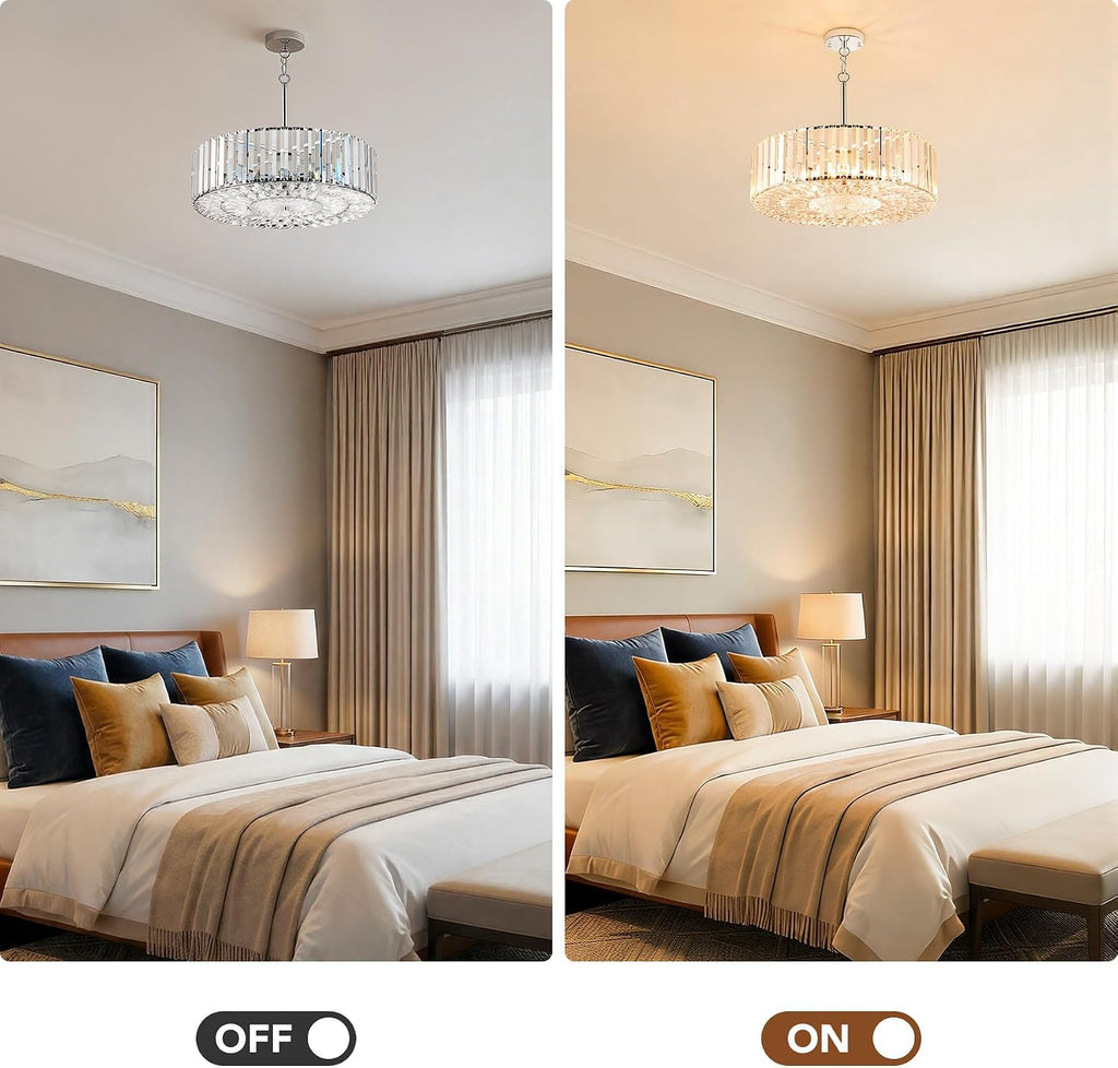 VONLUCE Cystal Ceiling Light Fixture, 6-Light Semi Flush Ceiling Light with Crystal Prisms, 21 in. Chandelier for Dining Room Bedroom Entryway, Kitchen, Nickel Metal Canopy, ETL Certificated