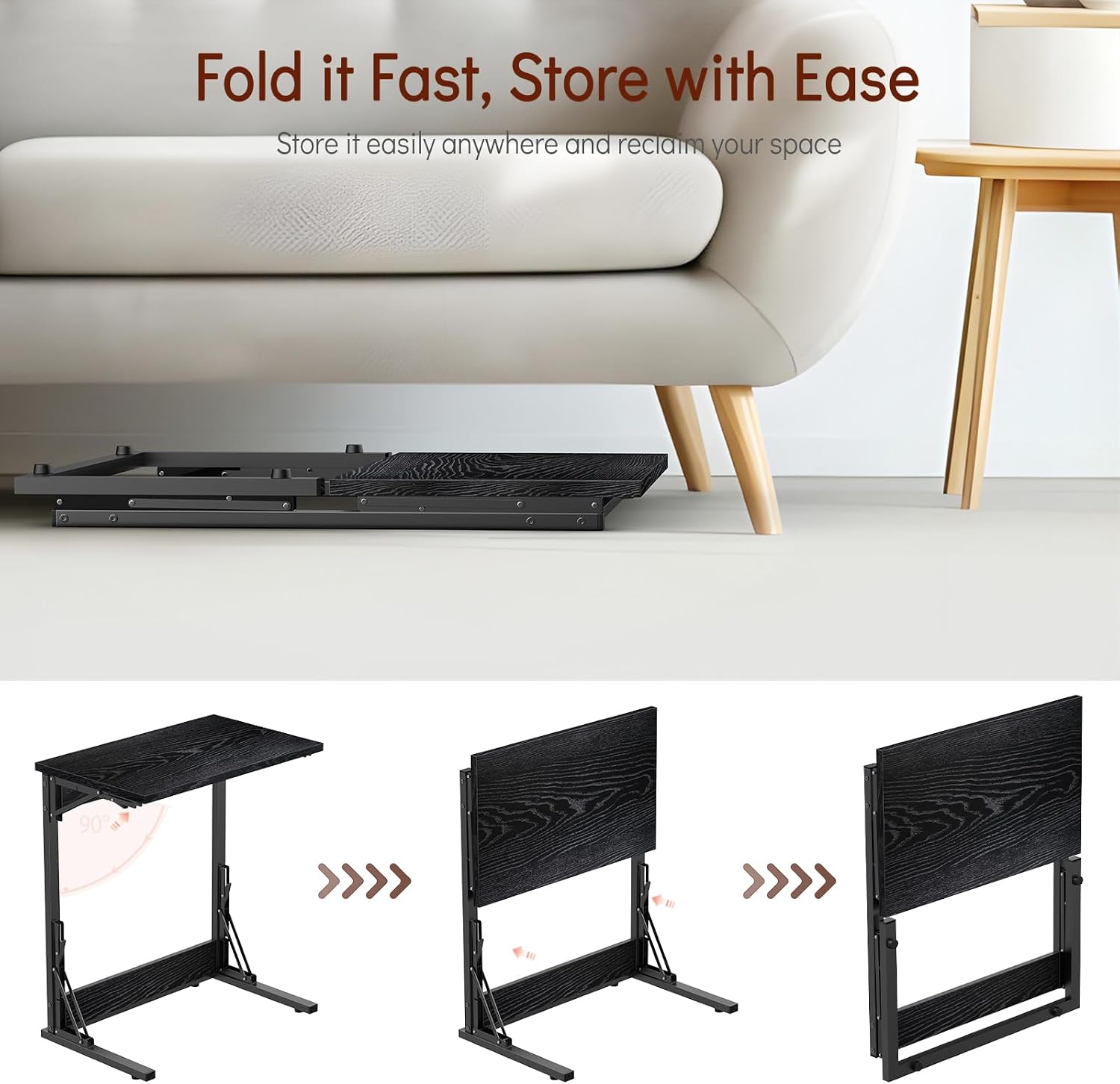Tatub 24' TV Tray Table Set of 4, Folding C Shaped End Table, Small Sofa Side Laptop Desk for Living Room, Bedroom, Black