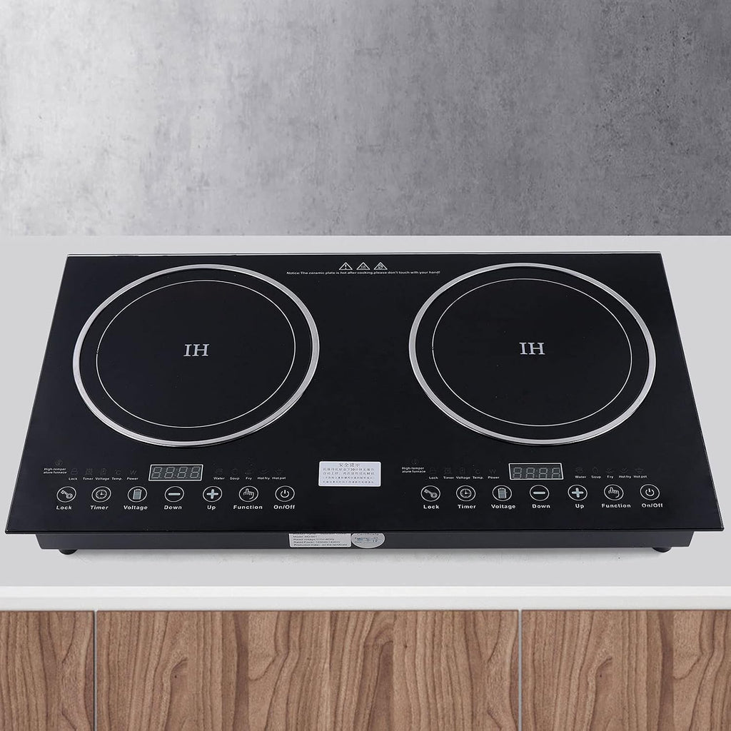 DYRABREST Electric Double Induction Cooktop,110V LCD Display Induction Hot Plate with 8 Levels Firepower and Multiple Cooking Modes,Far Infrared Heating Countertop Burners for Home (type 1)