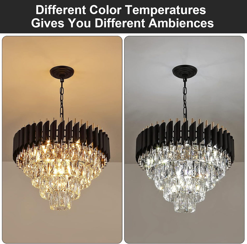AXILIXI Modern Crystal Chandelier - 20' Crystal Ceiling Pendant Light 4 Tier Raindrop Flush Mount Chandelier in Black and Gold for Entryway, Foyer, Dining Room