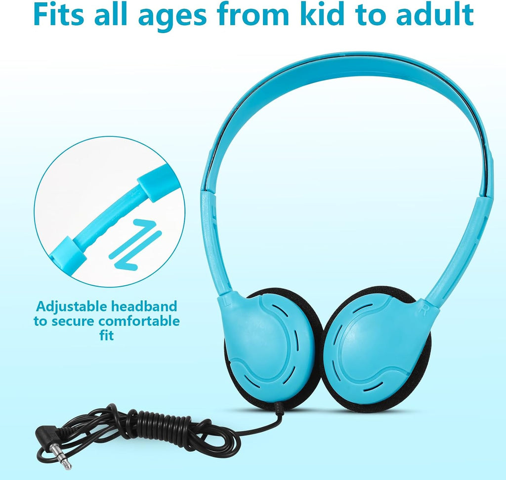 Headphones Bulk for School Classroom 100 Pack On Ear Classroom Headphones for Student,Group Learning, Computer Lab, Library, Online Lesson and Testing 3.5mm Jack (10 Mixed Colors)