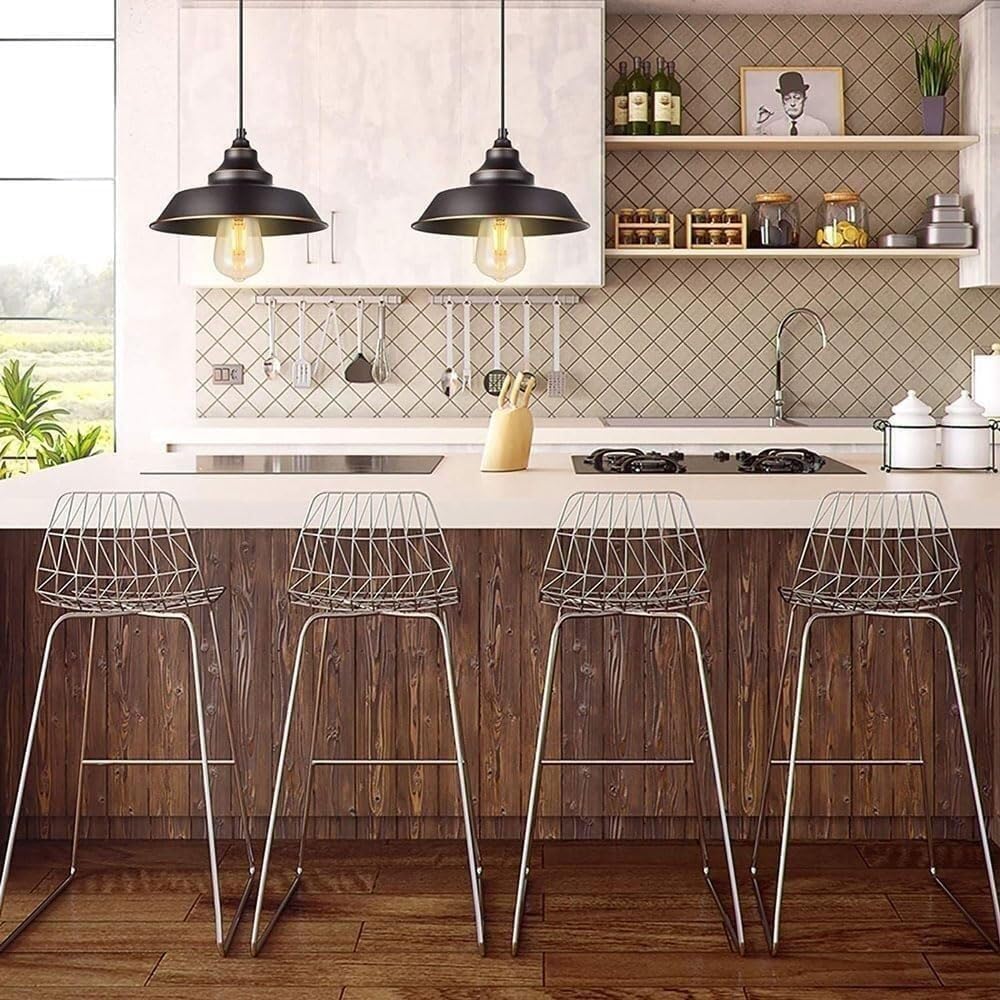 Black Wrought Iron Pot Lid Chandelier American Industrial Style Pendant Light Ceiling Type/Plug Hanging Lamp Indoor Adjustable Height Ceiling Light Fixture for Kitchen Island Dining Room Bedr