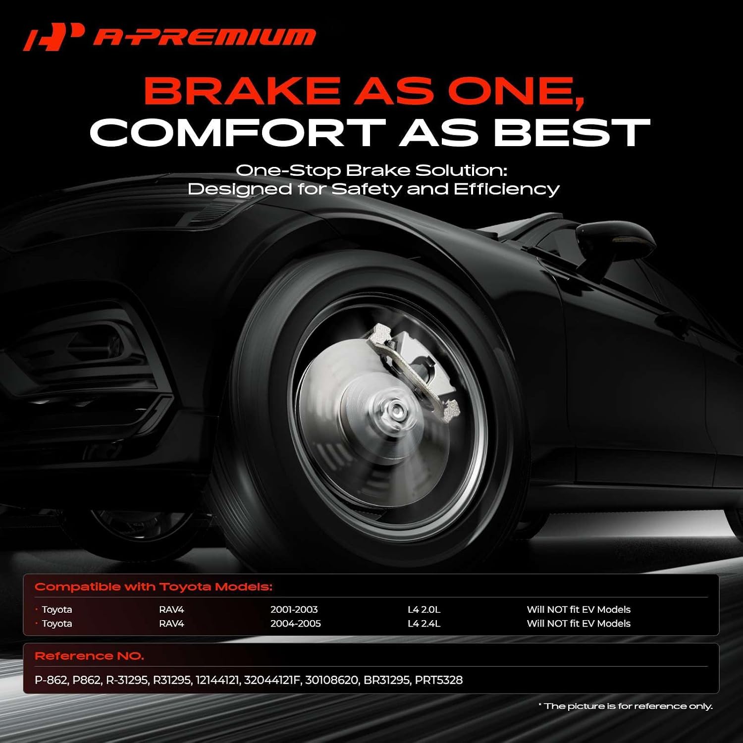 A-Premium 10.83 inch (275mm) Front Vented Disc Brake Rotors + Ceramic Pads Kit Compatible with Select Toyota Model - RAV4 2001 2002 2003 2004 2005, 2.0L 2.4L, 6-PC Set