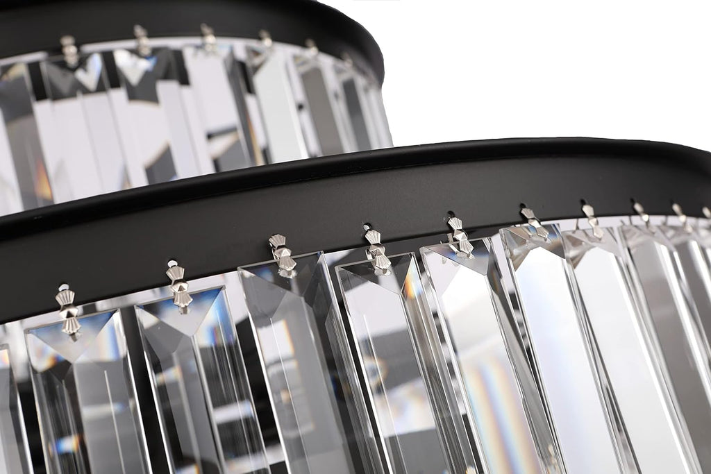 20' Black Crystal Chandelier, Modern 4-Tier Ceiling Light with Clear Crystal Prisms, Luxury Pendant Lighting for Dining Room Entryway
