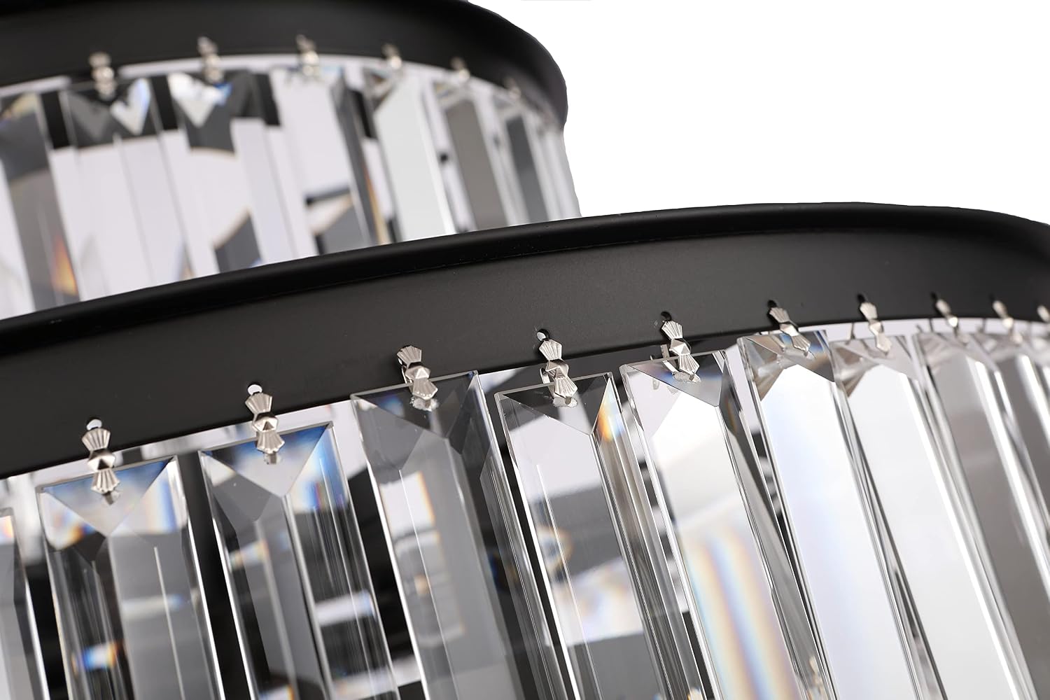 20' Black Crystal Chandelier, Modern 4-Tier Ceiling Light with Clear Crystal Prisms, Luxury Pendant Lighting for Dining Room Entryway