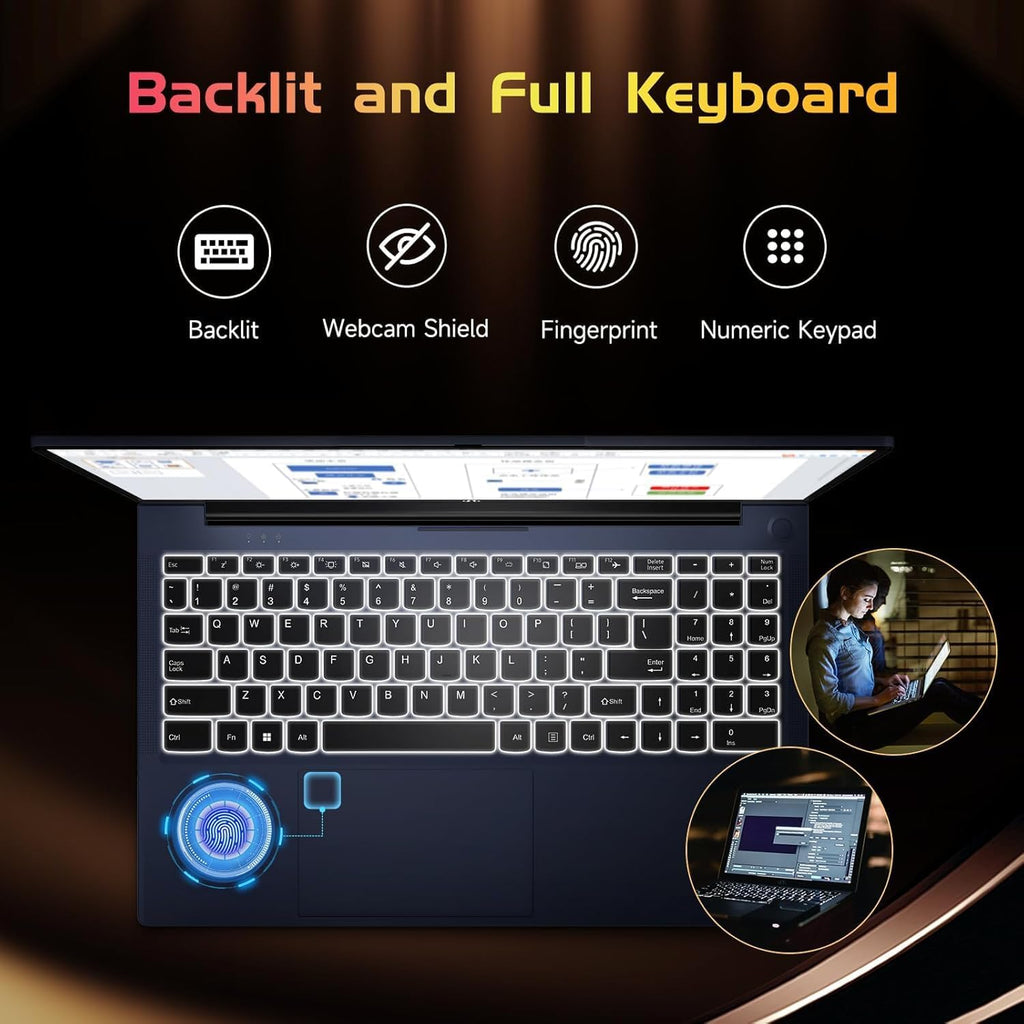 NIMO 15.6' IPS FHD-Laptop, Intel Pentium Quad Core N100 16GB RAM 512GB SSD (Beat i3-1115G4, Up to 3.4GHz) Computer with Backlit Keyboard Fingerprint Type-C WiFi 6 BT5.2, for Student and Home