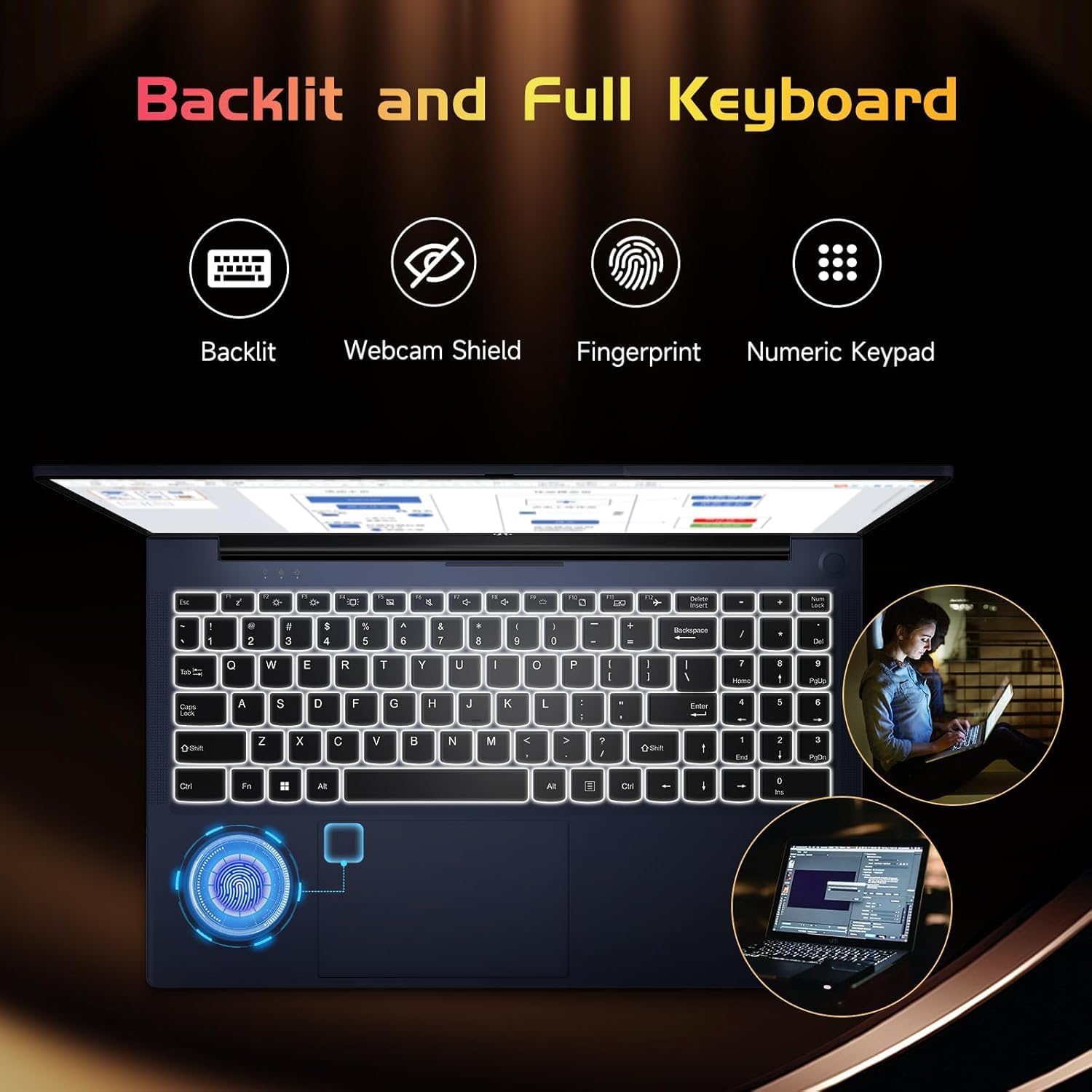 NIMO 15.6' IPS FHD-Laptop, Intel Pentium Quad Core N100 16GB RAM 512GB SSD (Beat i3-1115G4, Up to 3.4GHz) Computer with Backlit Keyboard Fingerprint Type-C WiFi 6 BT5.2, for Student and Home