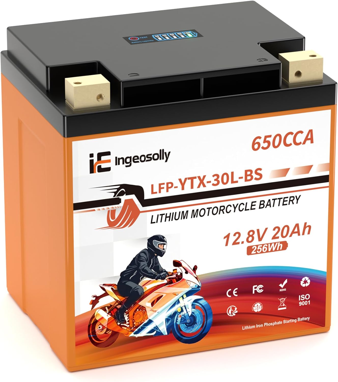 Lithium YTX30L-BS, 12V 20AH LiFePO4 Motorcycle Battery, 650CCA Powersports Battery for ATV, UTV, Jet Ski, 4 Wheeler,Snowmobile,Tractor,Generator and Riding Lawn Mower Battery