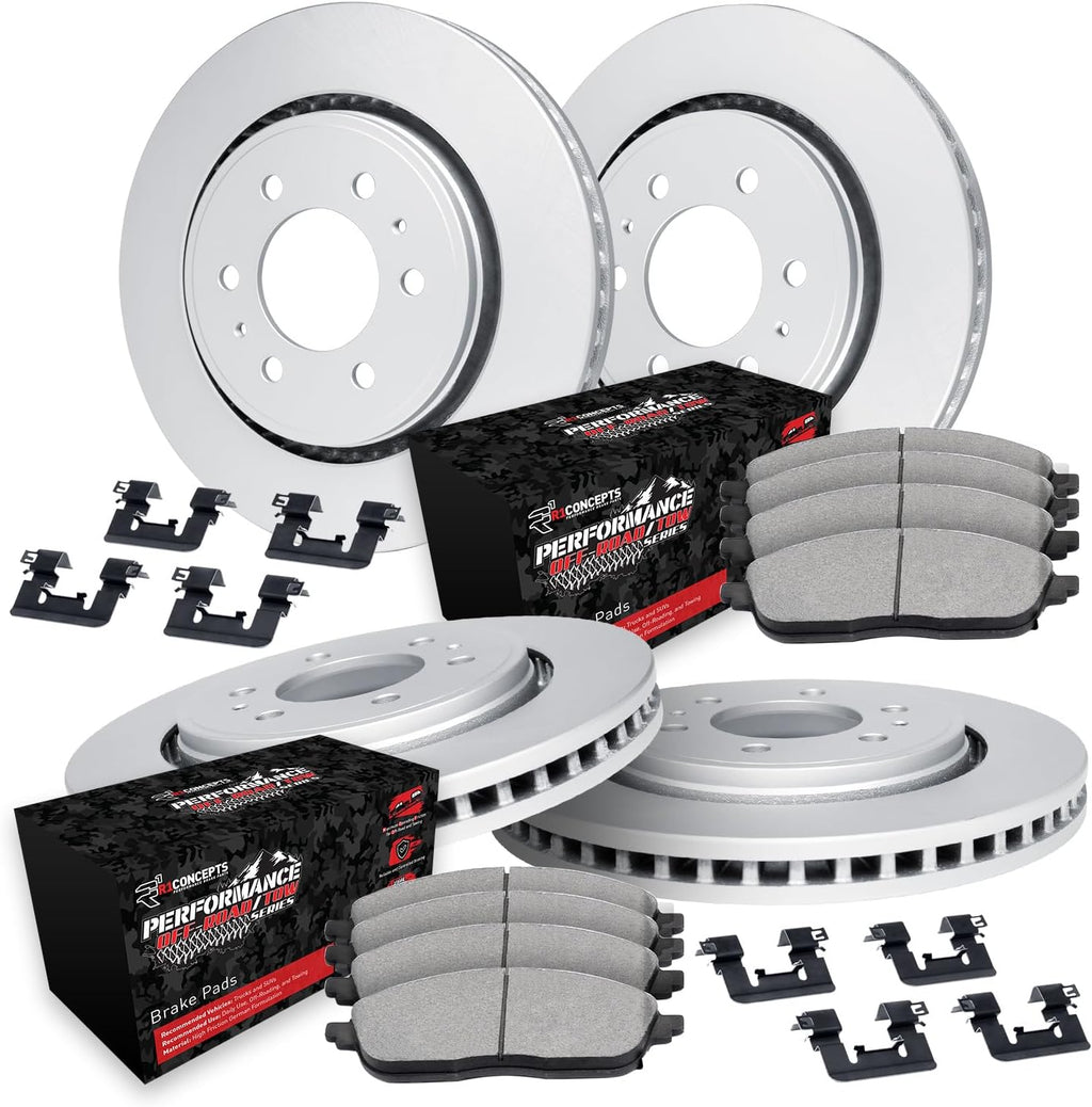 R1 Concepts Front and Rear Brake Kit Fits 2012-2020 Ford F-150| Off-Road/Tow Pads, Blank Rotors| Hardware| 13.8' Front & 13.7' Rear