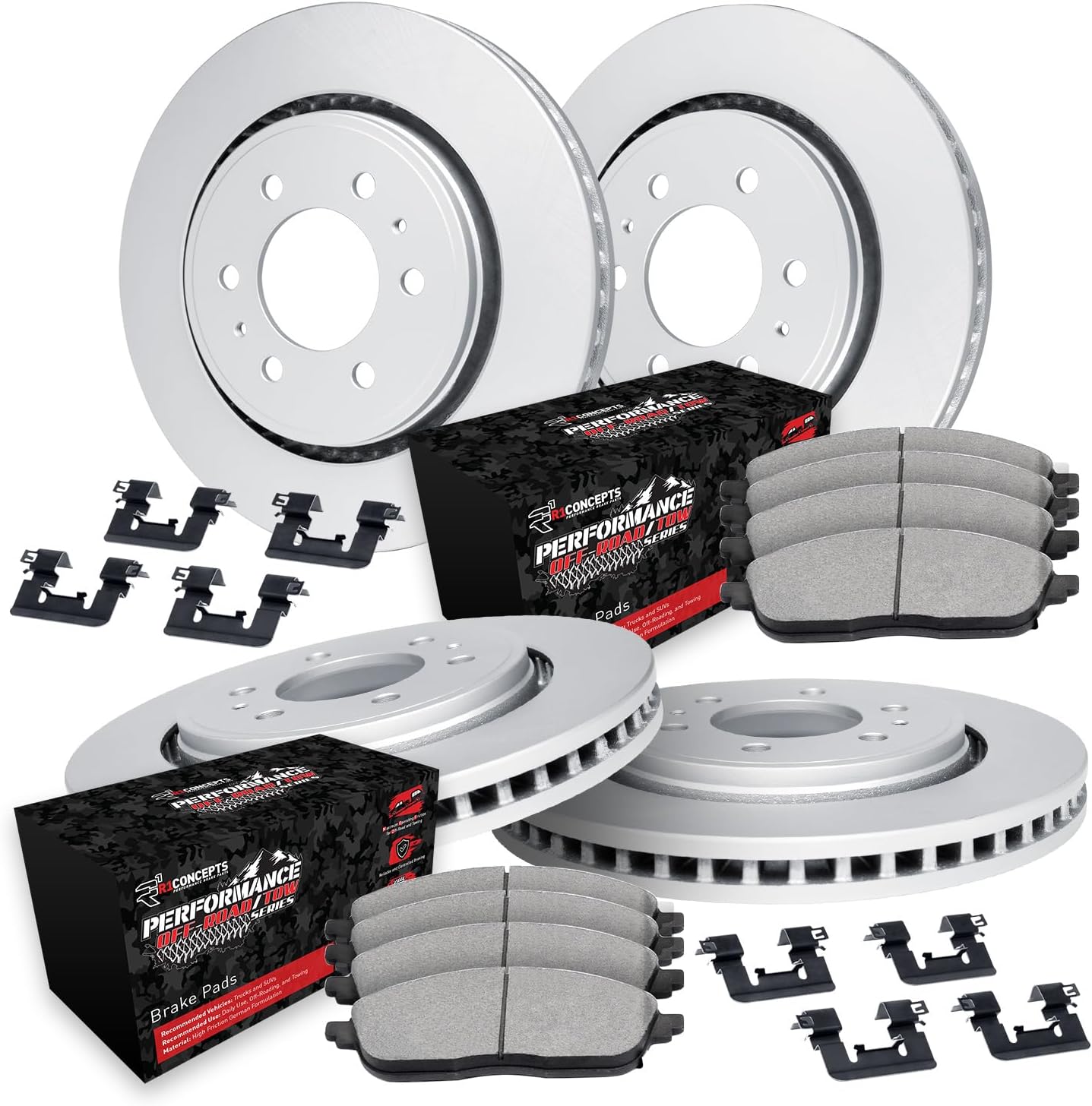 R1 Concepts Front and Rear Brake Kit Fits 2012-2020 Ford F-150| Off-Road/Tow Pads, Blank Rotors| Hardware| 13.8' Front & 13.7' Rear