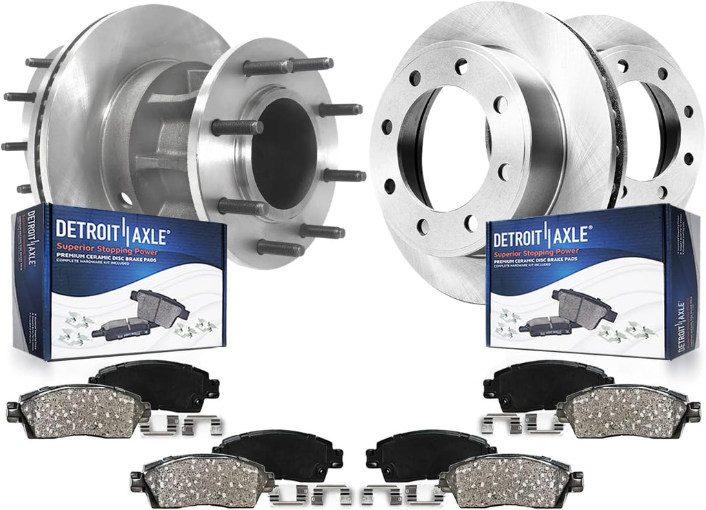 Detroit Axle - DRW Brake Kit for 2013-2022 Ford F-350 Super Duty [RWD], Disc Brake Rotors Ceramic Brakes Pads 2014 2015 2016 2017 2018 2019 2020 2021 Replacement : 14.29' inch Front and Rear Rotors