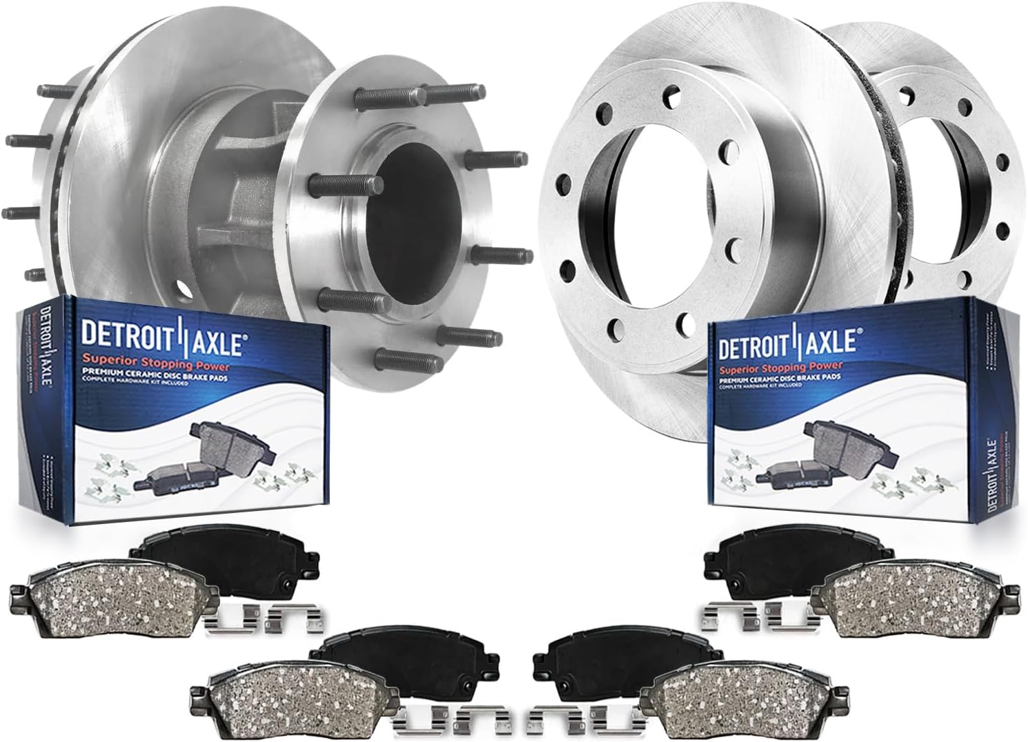 Detroit Axle - DRW Brake Kit for 2013-2022 Ford F-350 Super Duty [RWD], Disc Brake Rotors Ceramic Brakes Pads 2014 2015 2016 2017 2018 2019 2020 2021 Replacement : 14.29' inch Front and Rear Rotors