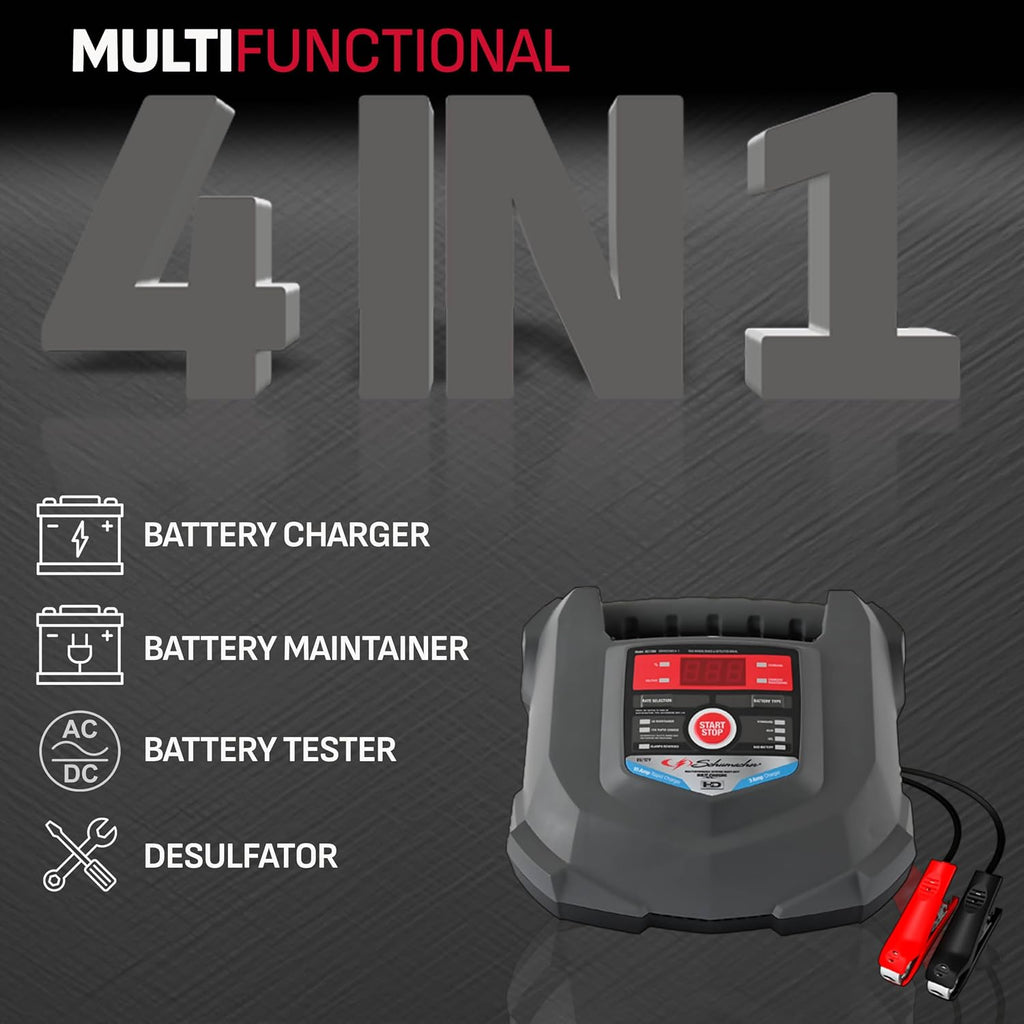 Schumacher Electric Car Battery Charger and Maintainer SC1280 4-in-1, 15 Amp, Fully Automatic for 6v and12v Automobile Batteries - Ideal for Motorcycles, Cars, Trucks, SUVs, Marine Batteries, and More