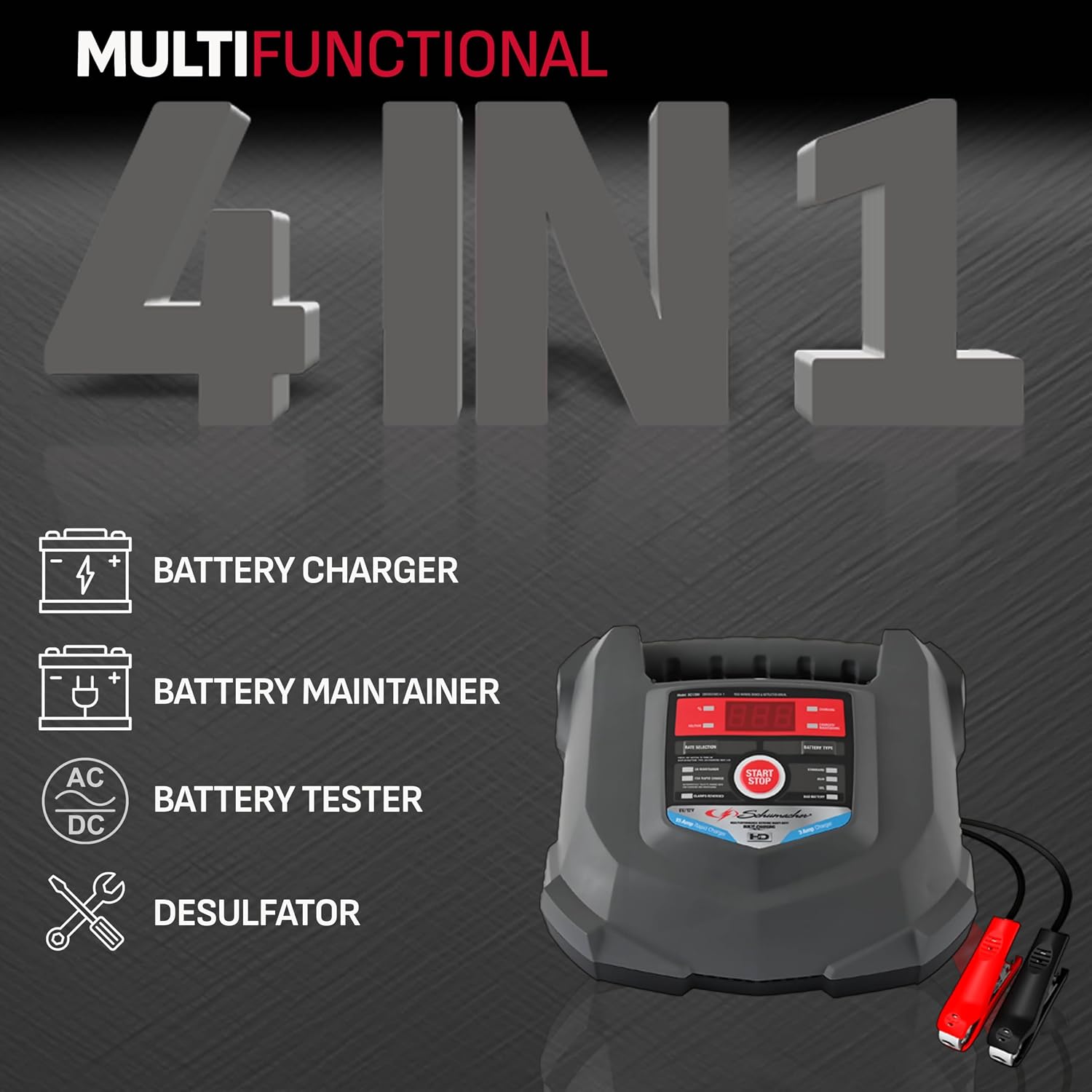 Schumacher Electric Car Battery Charger and Maintainer SC1280 4-in-1, 15 Amp, Fully Automatic for 6v and12v Automobile Batteries - Ideal for Motorcycles, Cars, Trucks, SUVs, Marine Batteries, and More