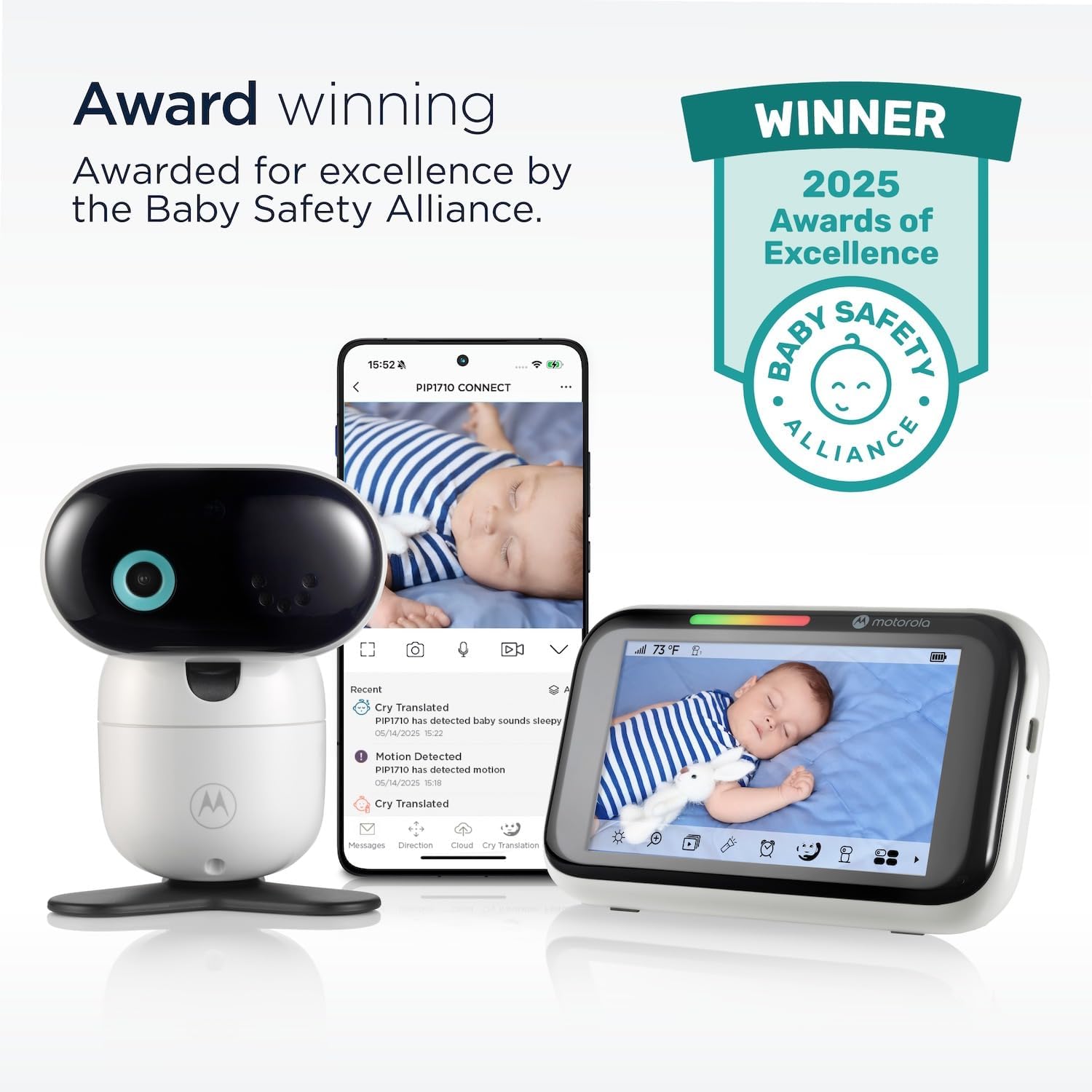 Motorola Nursery PIP1710 Connect Baby Monitor with AI Cry Detection & Translation | Wi-Fi HD Camera, 5' Touch Screen Parent Unit, App Monitoring, Night Vision