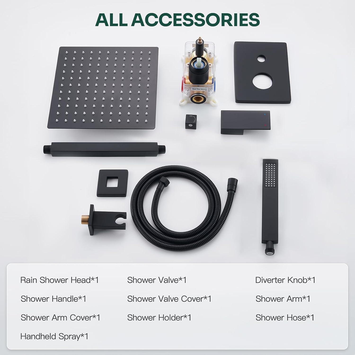 Ceiling Mount Shower System, Black Shower Faucet Set with 12-Inch Rain Showerhead and Handheld Spray Combo, High-Pressure Showerheads Set with Valve and Trim Kit, Matte Black