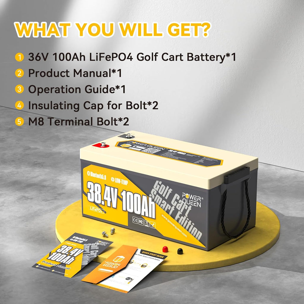 power queen 36V 100Ah Lithium Battery, LiFePO4 Battery Bluetooth 15000+ Cycles, Group 8D,Low Temp Protection for 36V-72V Electric Outboard Motors, Marine, Golf Cart E-Z-GO TXT, Off-Grid