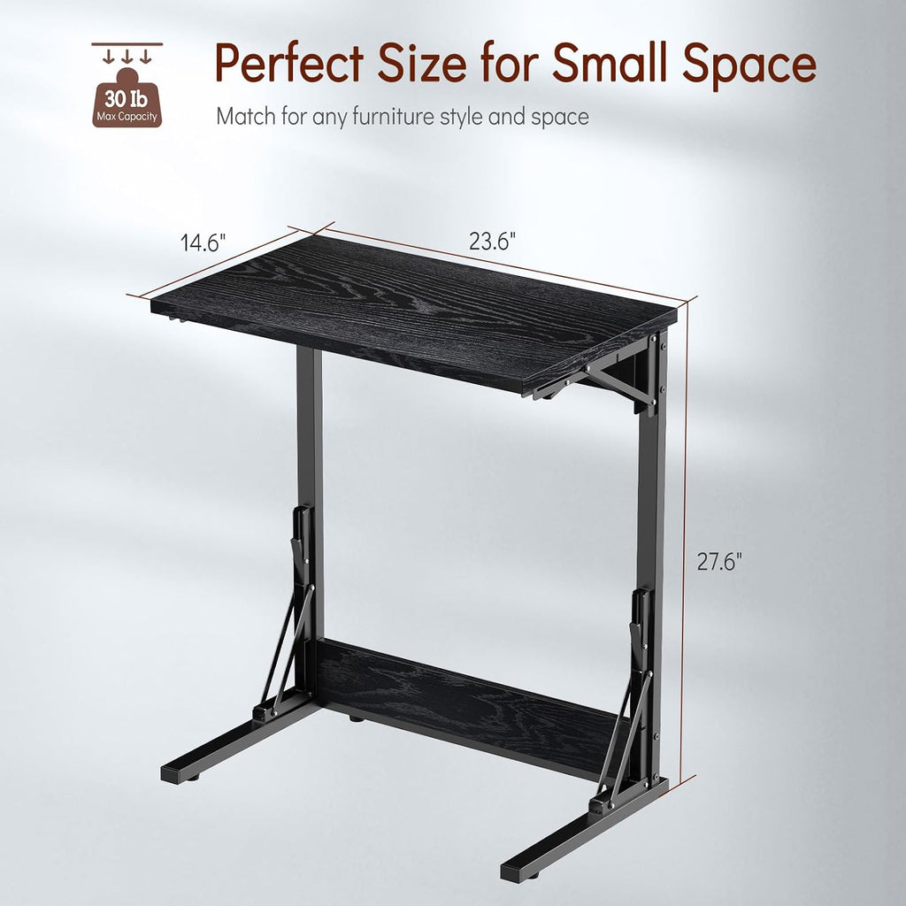 Tatub 24' TV Tray Table Set of 4, Folding C Shaped End Table, Small Sofa Side Laptop Desk for Living Room, Bedroom, Black