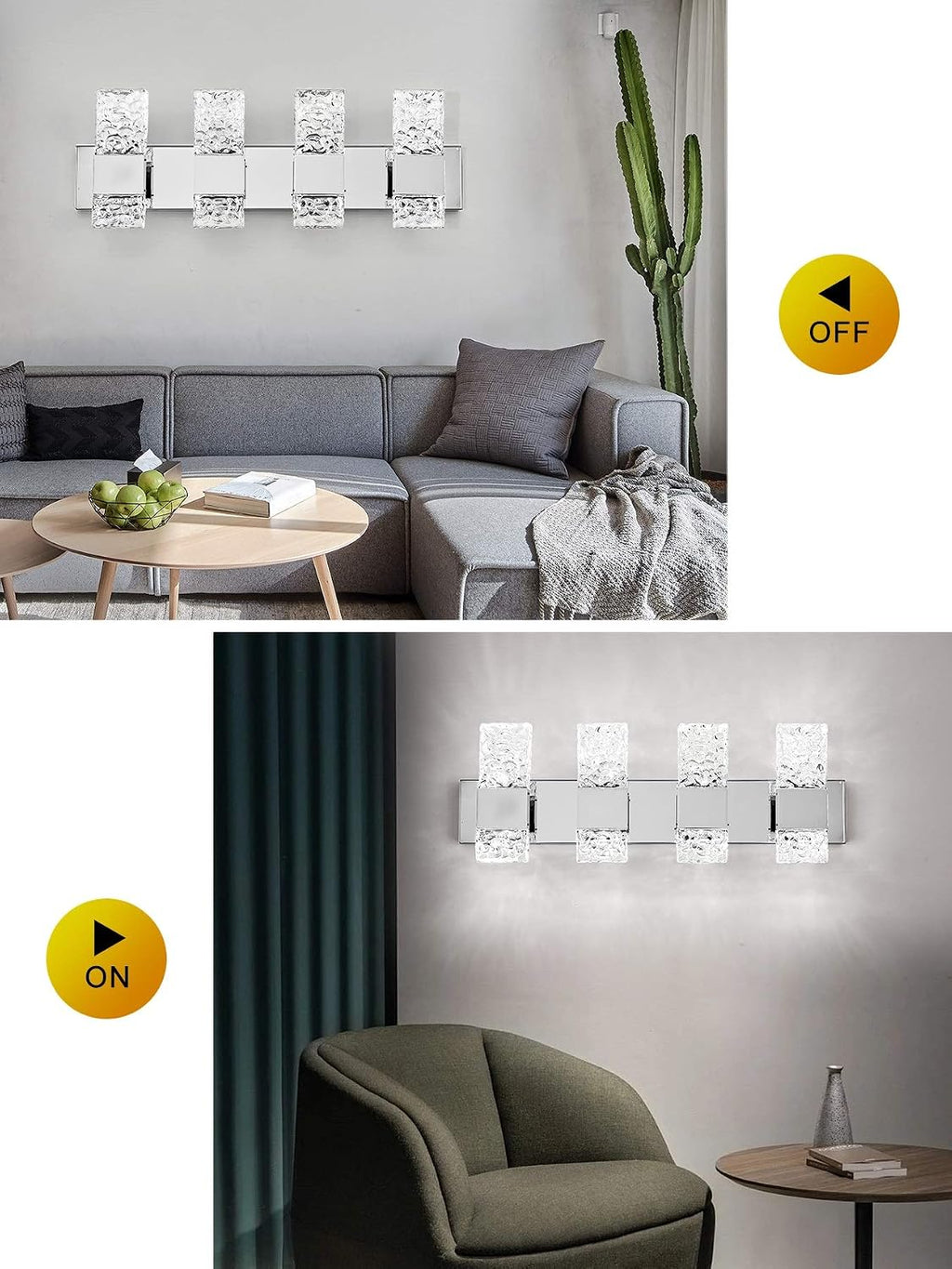 Modern LED Bathroom Vanity Light Fixtures Chrome Stainless Steel 4 Light Wall Sconces Over Mirror 28 Inch 40w Crystal Cool White 5800K Dimmable
