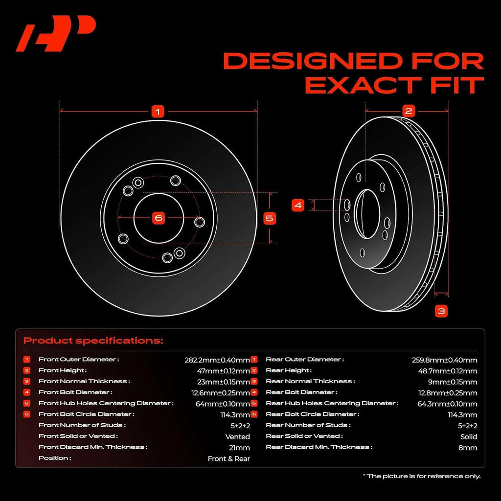A-Premium Front Vented & Rear Solid Disc Brake Rotors + Ceramic Pads Kit Compatible with Select Honda Models - Accord 2003 2004 2005 2006 2007, 2.4L, 4-Wheel Disc Brakes, 12-PC Set
