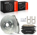 A-Premium 12.42 inch (315.5mm) Front Drilled and Slotted Disc Brake Rotors + Ceramic Pads Kit Compatible with Select Subaru Models - Outback 2015-2019, Legacy, Tribeca, B9 Tribeca, WRX, 6-PC Set