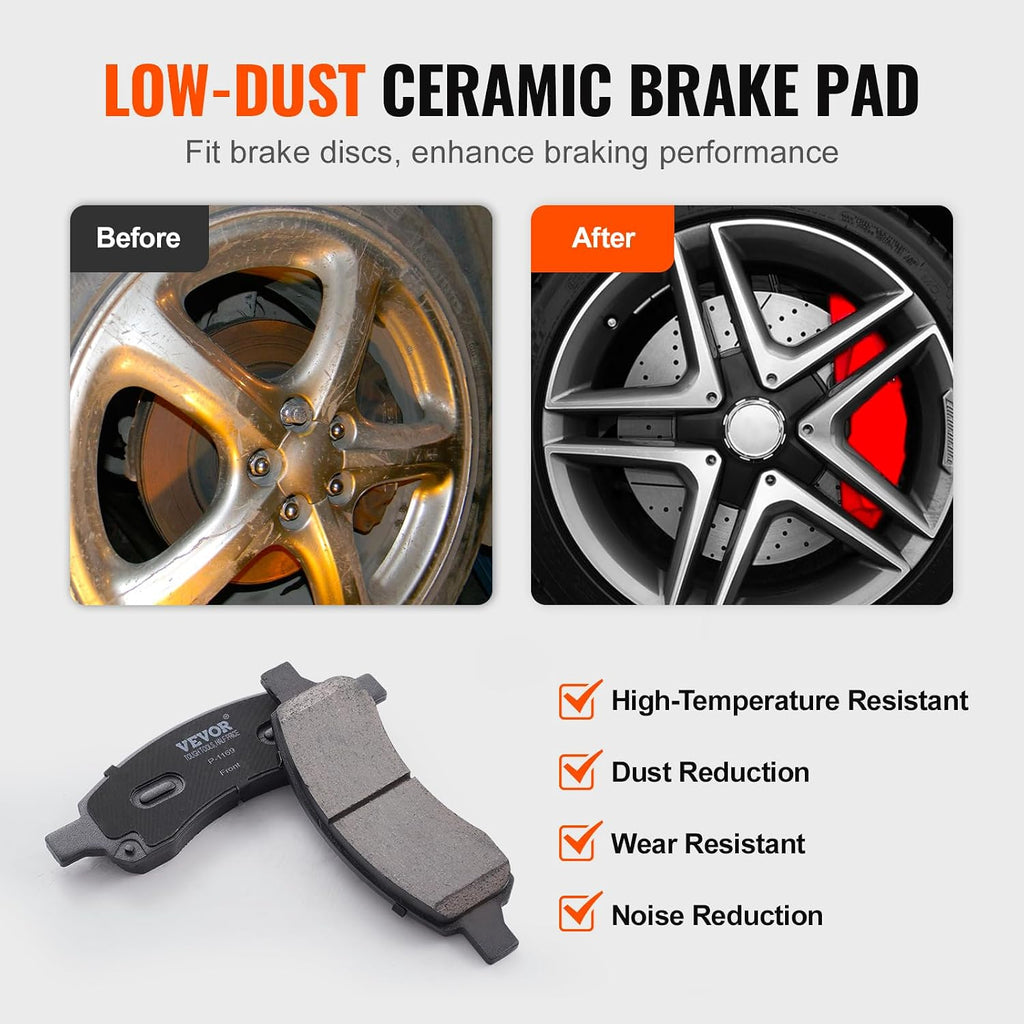 VEVOR Front Brake Kit Compatible with 2007-2017 Chevy Traverse, Buick Enclave, GMC Acadia, Saturn Outlook, Drilled and Slotted Brake Rotors Ceramic Brake Pads Replacement Kit, 12.8' Front Rotors