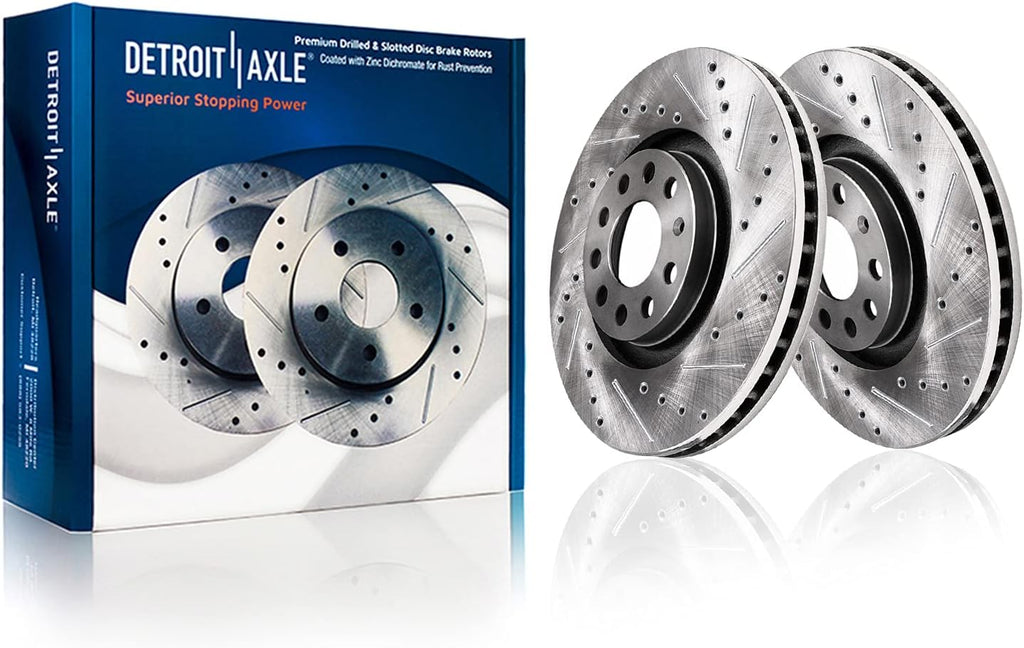 Detroit Axle - Brake Kit for 15-20 VW Passat, 12.28 inch Front and 10.70 inch Rear Drilled & Slotted Disc Brake Rotors Ceramic Brake Pads 2015 2016 2017 2018 2019 2020 Replacement