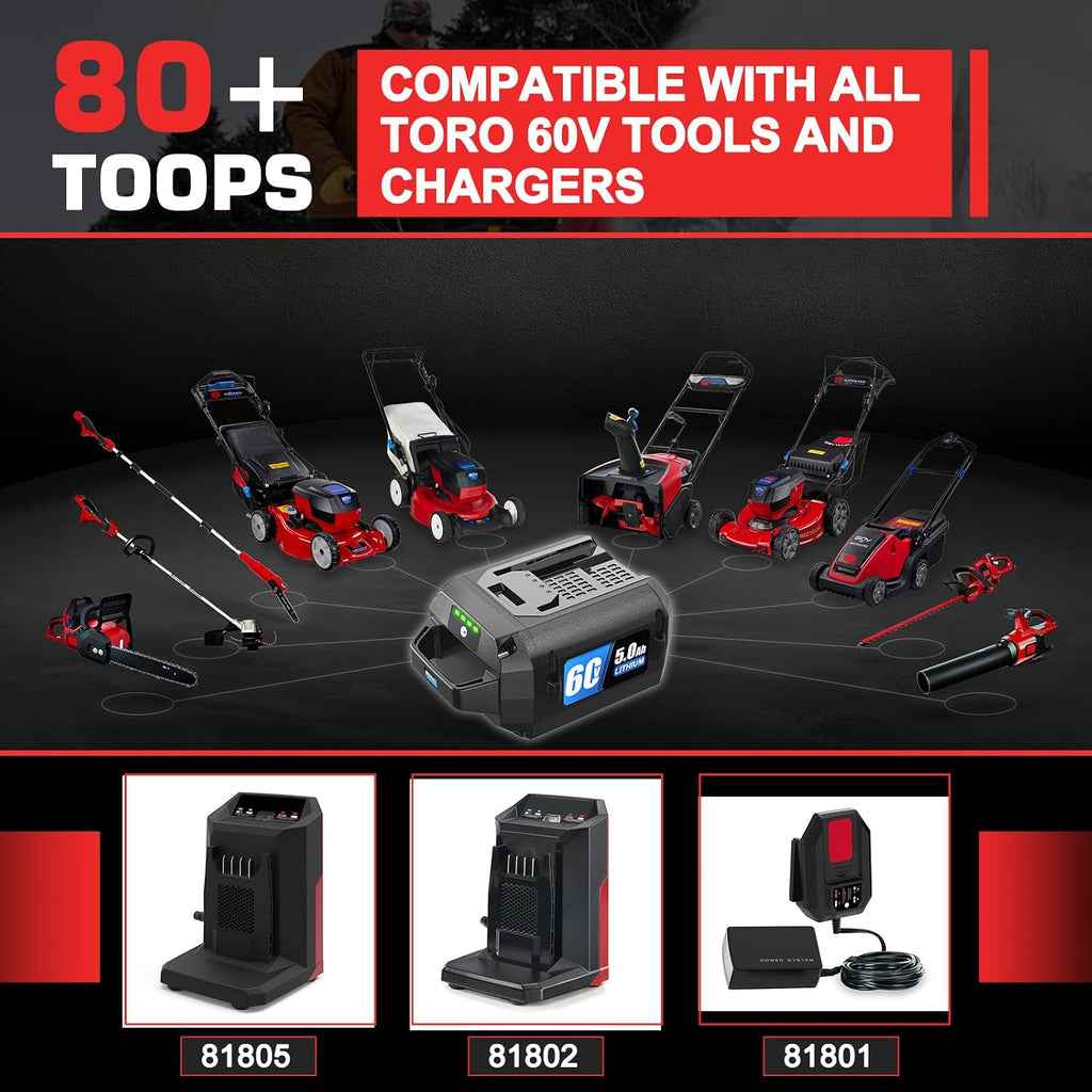 5.0Ah Replacement Battery for Toro 60V Battery 88620 88625 88640 88660 88675 Compatible with Toro 60V Battery Flex-Force Power System Tools Lawn Mowers Snow Blowers Leaf Blowers Trimmers