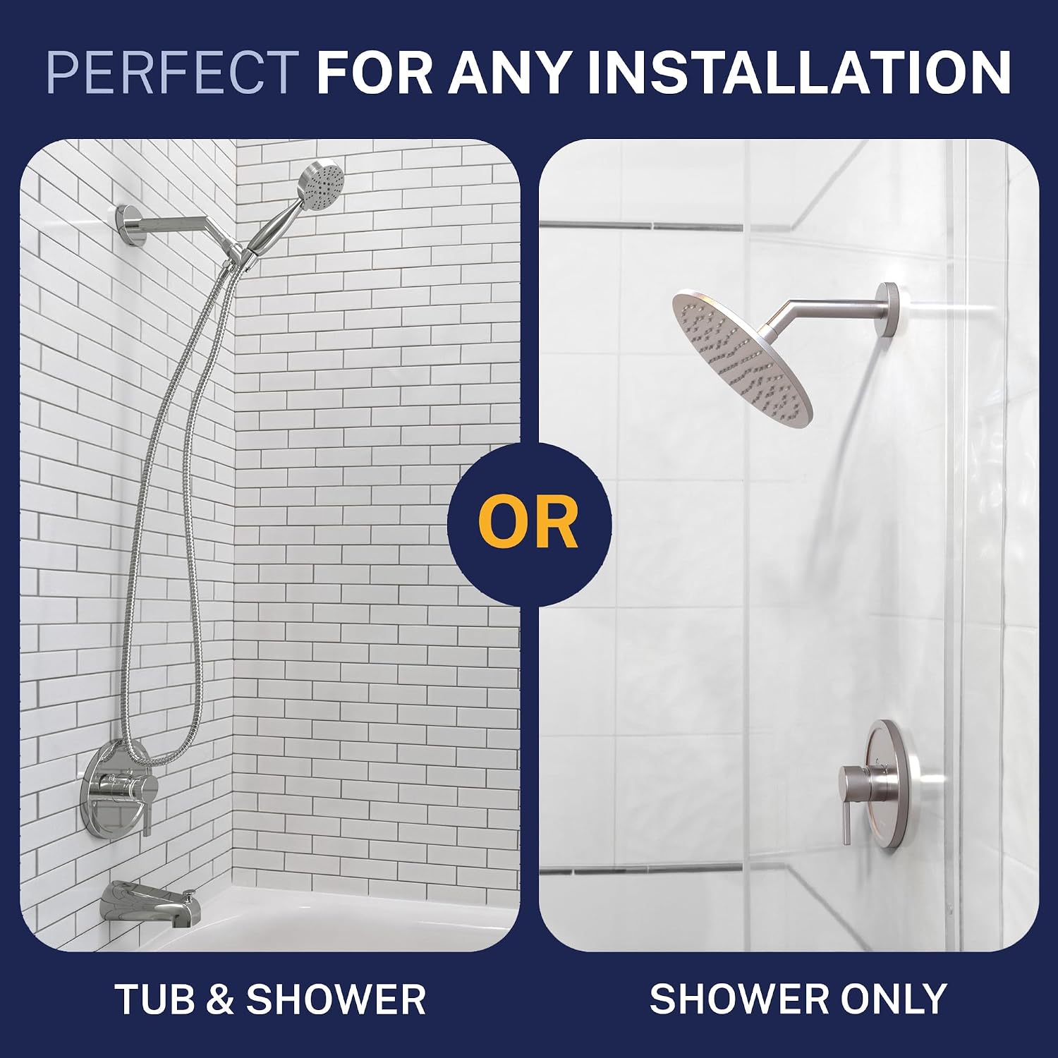 HammerHead Showers Solid Metal Single-Handle Trim Kit with Rough-In Shower Valve, Volume and Temperature Control, Pressure Balance, Chrome