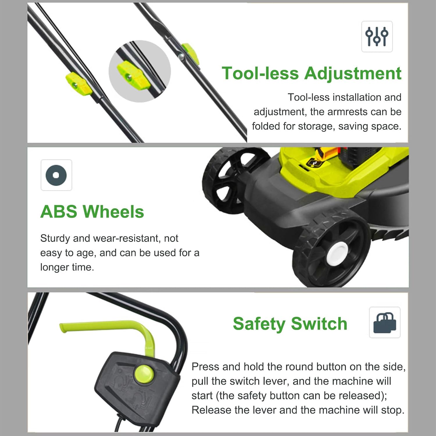 40V 13' Cordless Push Lawn Mower, Battery Powered Lawnmower with 35L Large Grass Box, 3 Adjustable Cutting Heights, for Yards, Garden Lawn