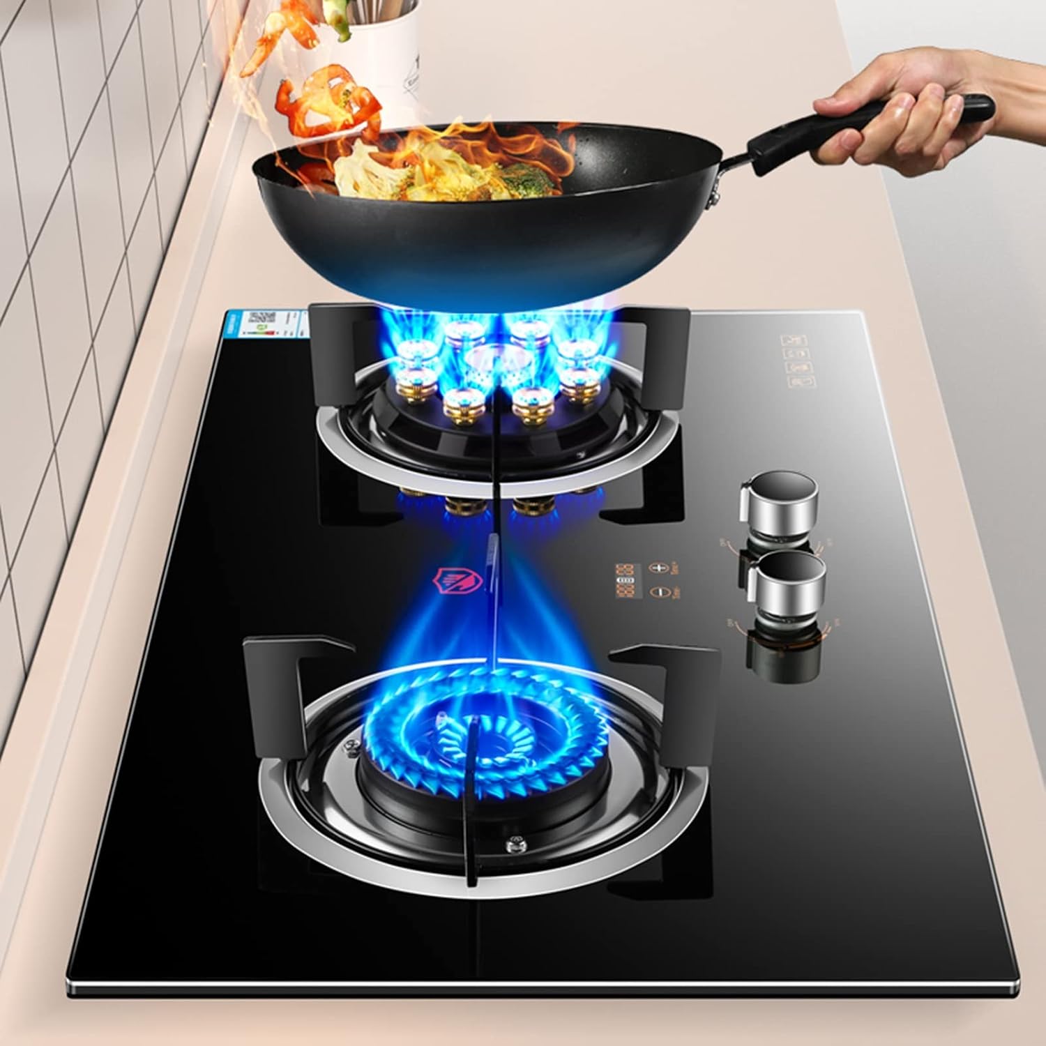 Desktop/built-in Tempered Glass Gas Stove,LPG/NG Gas Cooktop 2 Burners,Flameout Protection,Suitable aor Home and Commercial Use (Size : LPG)