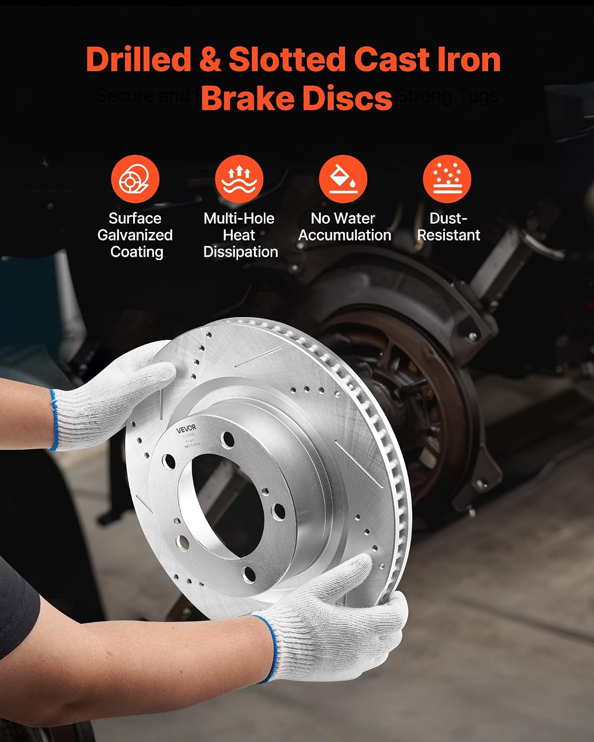 VEVOR Brake Pads and Rotors Kit Front and Rear, Compatible with 2007-2021 Toyota Tundra (5 Lug Models), 2008-2021 Toyota Sequoia, Drilled and Slotted Brake Rotors Ceramic Brake Pads Replacement Kit