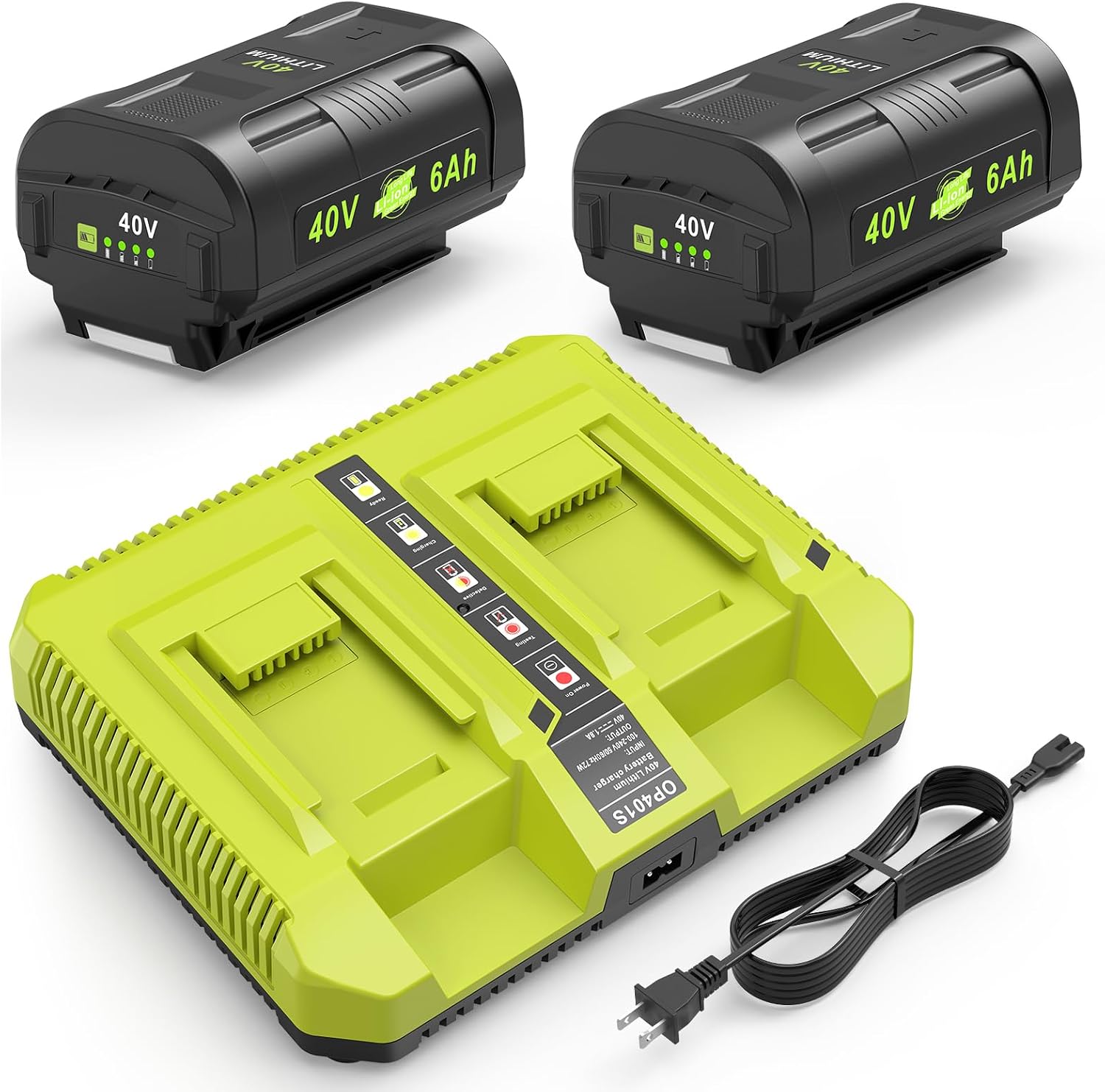 Labtec 2-Pack 40V 6.0Ah Lithium Battery for Ryobi & OP401S Charger Kit for Ryobi 40V Tools, High-Capacity Replacement for OP4026/OP4040/OP4050