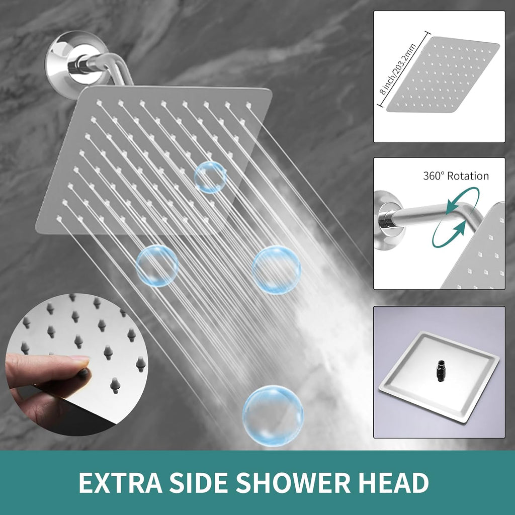 Triple Shower Head Shower System Chrome Full Body Shower System with Digital Display Shower Valve, 12'+8'+8' Three Top Shower Heads,Handheld Shower and Body Jets