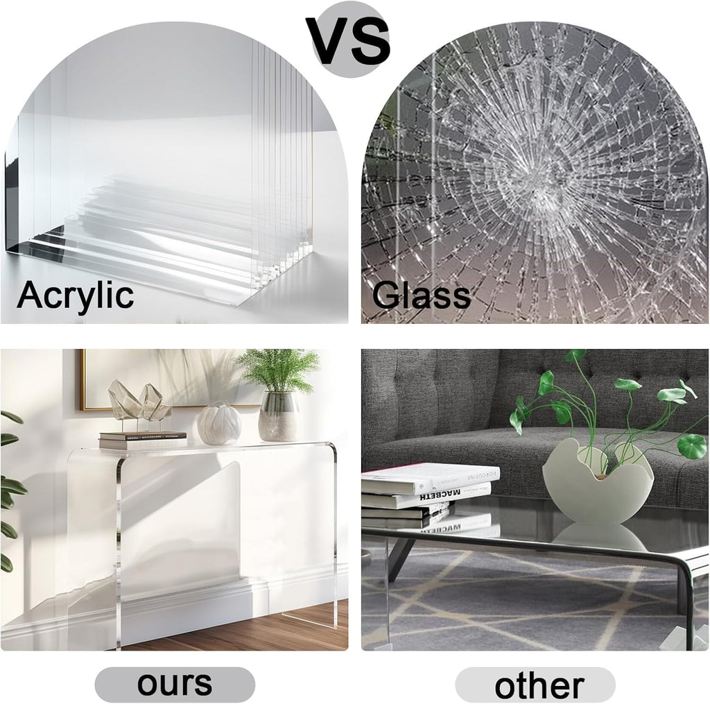 Clear Acrylic End Table, 20' L x 12' W x 12' H x 0.5' Thick C-Shape Clear Side Tables, Modern Lucite Coffee Table for Living Room, Bedroom, Bathroom, Office, Kitchens No Installation (2pcs)