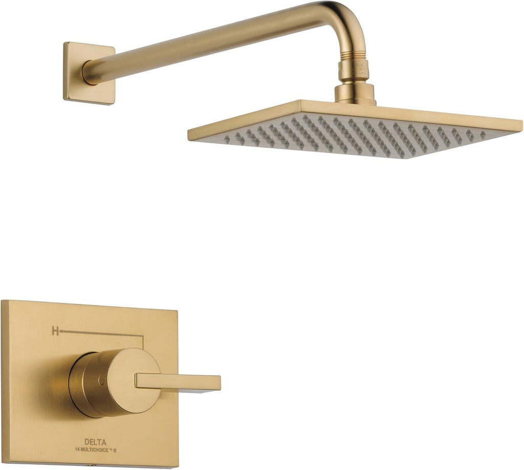 Delta Faucet Vero 14 Series Single-Function Shower Trim Kit with Single-Spray Touch-Clean Rain Shower Head, Champagne Bronze T14253-CZ (Valve Not Included)