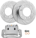 Detroit Axle - Front Brake Kit for 2003-2008 Dodge Ram 2500 3500 Drilled & Slotted Brake Rotors Right Brake Caliper 2004 2005 2006 2007 Replacement [13.9 inch Rotors]