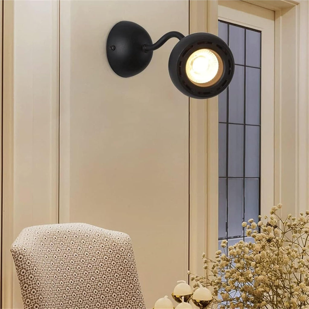 7W LED Dome Wall Lamp with Black Finish Wrought Iron Decorative Sconces Lamps 360°Adjustable Lighting Angle Modern and Simple Reading Lights for Hallway Bedroom