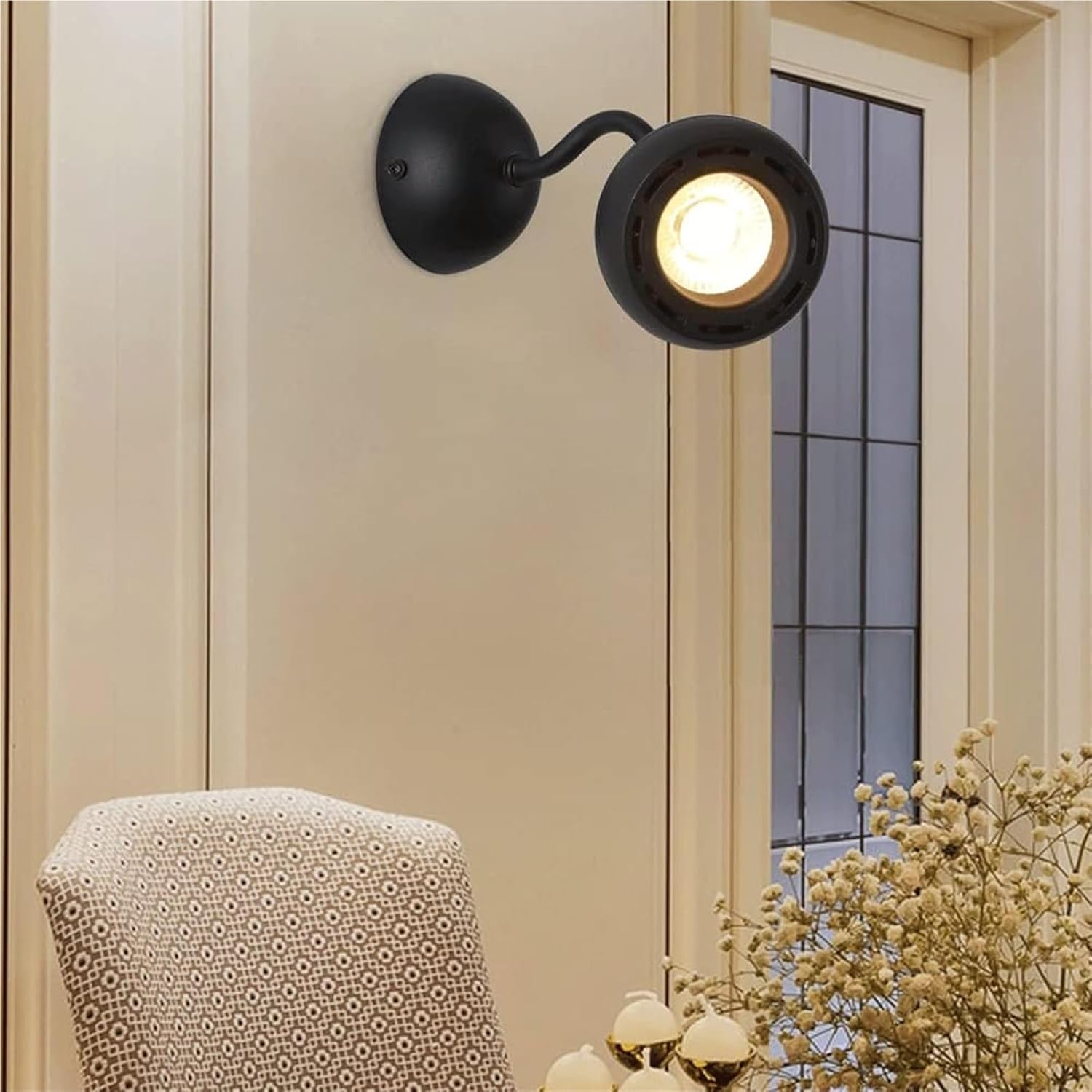 7W LED Dome Wall Lamp with Black Finish Wrought Iron Decorative Sconces Lamps 360°Adjustable Lighting Angle Modern and Simple Reading Lights for Hallway Bedroom