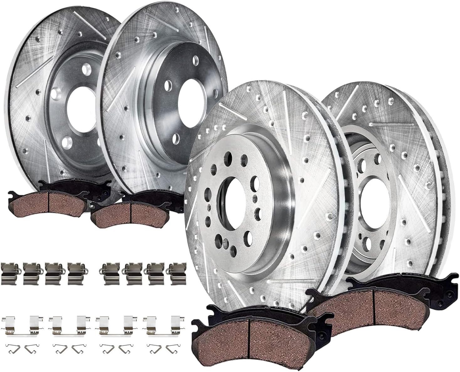 Detroit Axle - 8pc Brake Kit for 2017-2021 Honda Clarity 12.28' inch Front and 12.20' inch Rear Drilled and Slotted Disc Brake Rotors Ceramic Brakes Pads with Hardware 2018 2019 2020 Replacement