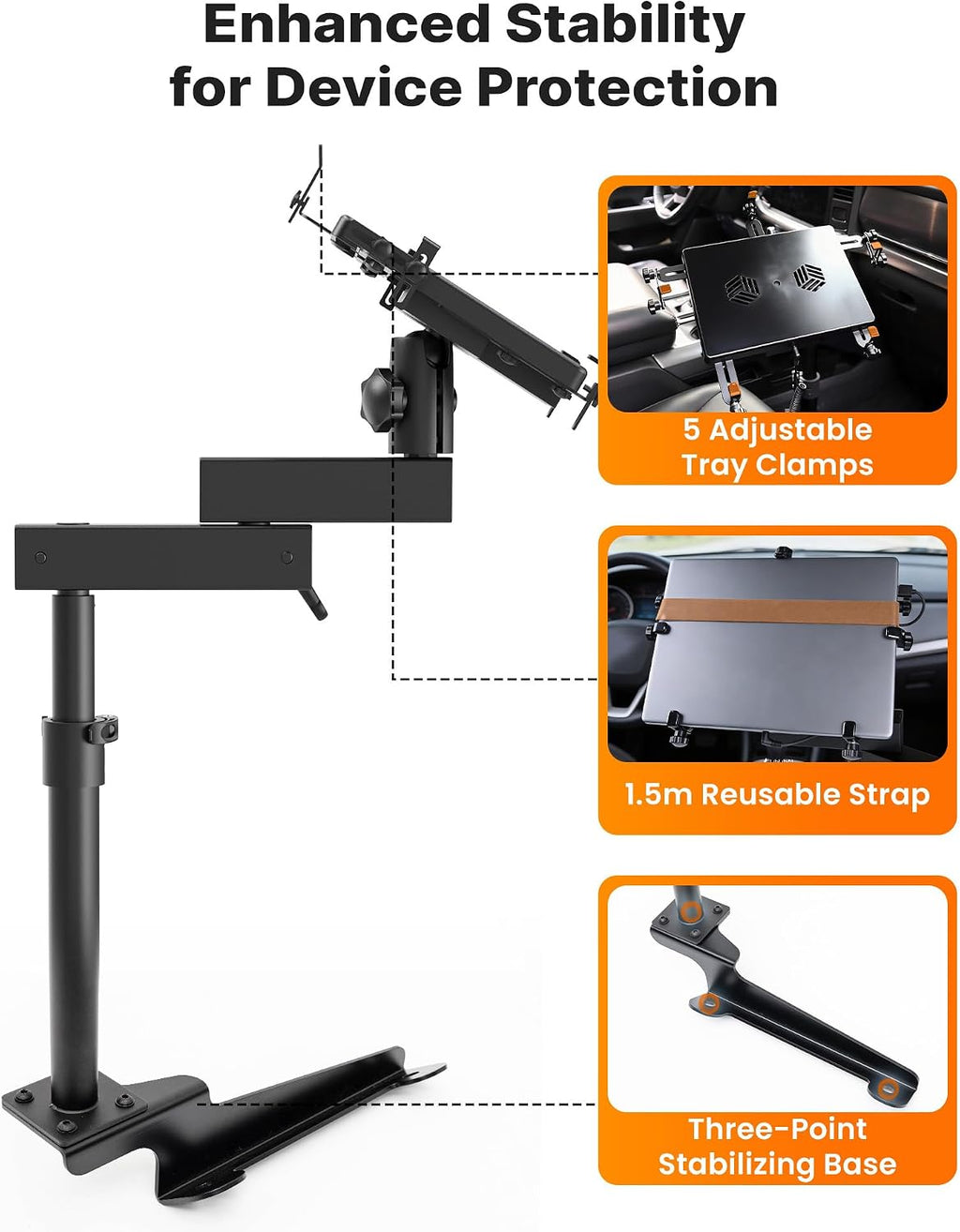 MELIPRON Truck Laptop Mount Fit for Ford F250-F750 1999-2026, Ford Excursion 2000-2005, No-Drilling Vehicle-Specific Laptop Holder with Cooling Fan Adjustable Height for Work on The Go
