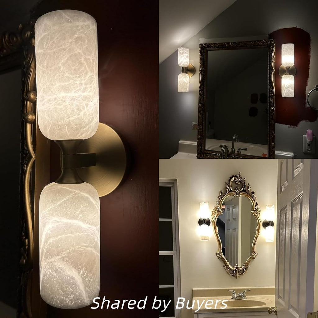 20in Alabaster Wall Sconce Antique Brass Sconces Wall Light, Imported Alabaster Modern Marble Bathroom Vanity Sconces, Gold Sconce Wall Decor, For Bedroom Living Room Staircases Hallway Foyer (1 Pcs)
