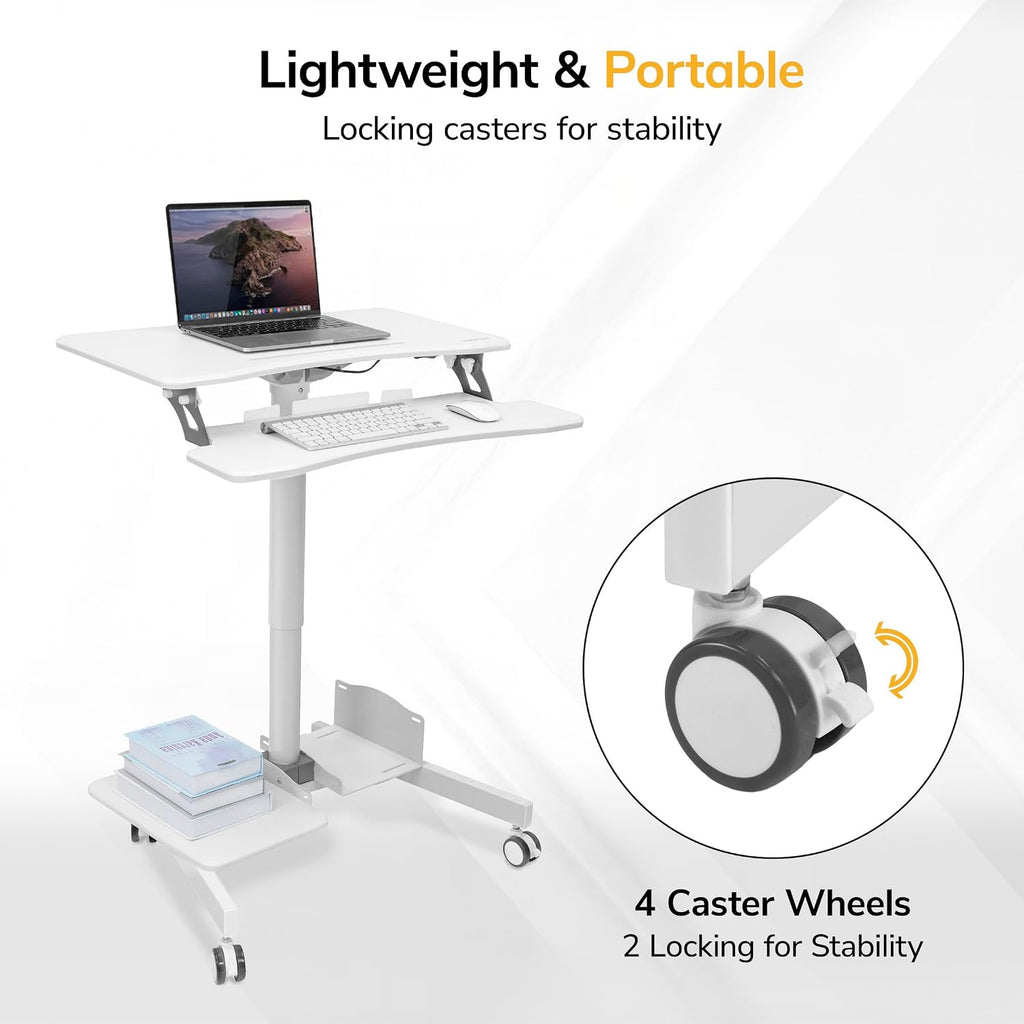 Mount-It! Mobile Computer Cart, Height-Adjustable Rolling Workstation with 28' Desktop, Keyboard Tray, Storage Shelves & Locking Wheels, Mobile Computer Stand for Office, Classroom, or Home