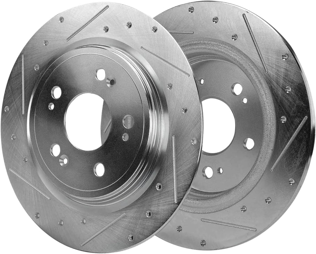 Detroit Axle - 8pc Brake Kit for Acura 2014 2015 2017 2018 RLX [Sport Hybrid SH-AWD], Drilled and Slotted Brakes Rotors Ceramic Brake Pads Replacement : 12.99' inch Front and 12.20' inch Rear Rotor