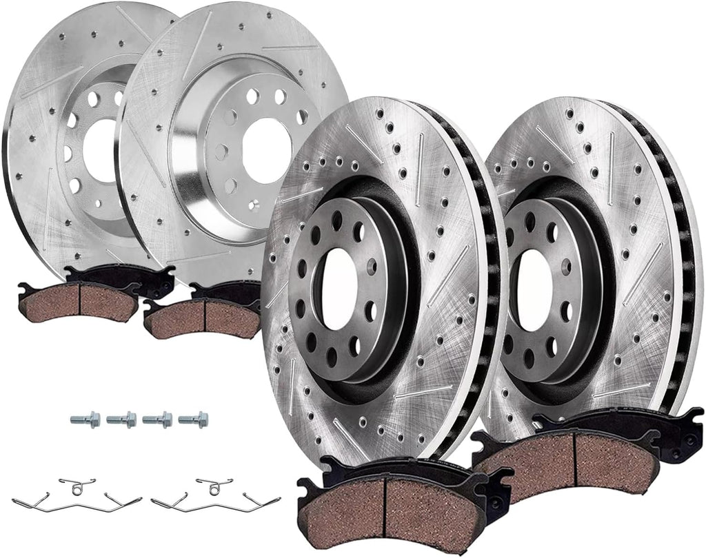 Detroit Axle - 8pc Brake Kit for Volkswagen 2019 2020 2021 Jetta Drilled and Slotted Disc Brake Rotors Ceramic Brakes Pads Replacement 11.34' inch Front and 11.81' inch Rear Rotor