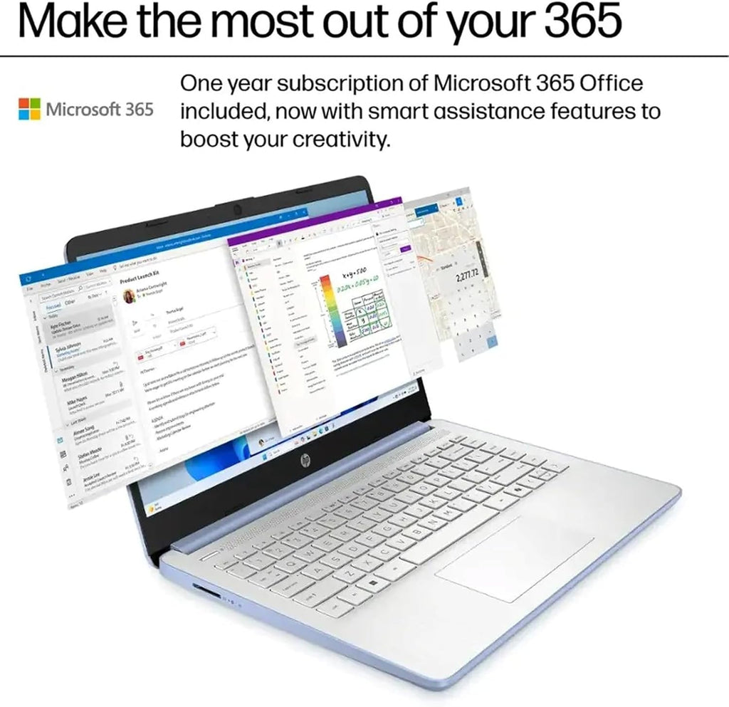 HP 2025 Student Business Laptop Computer - w/1 Year Office 365, 16GB RAM, 128GB UFS & 256GB SD Card, Ai Copilot Intel 4-Core Processor, HD Display, Windows 11 Pro(Blue)
