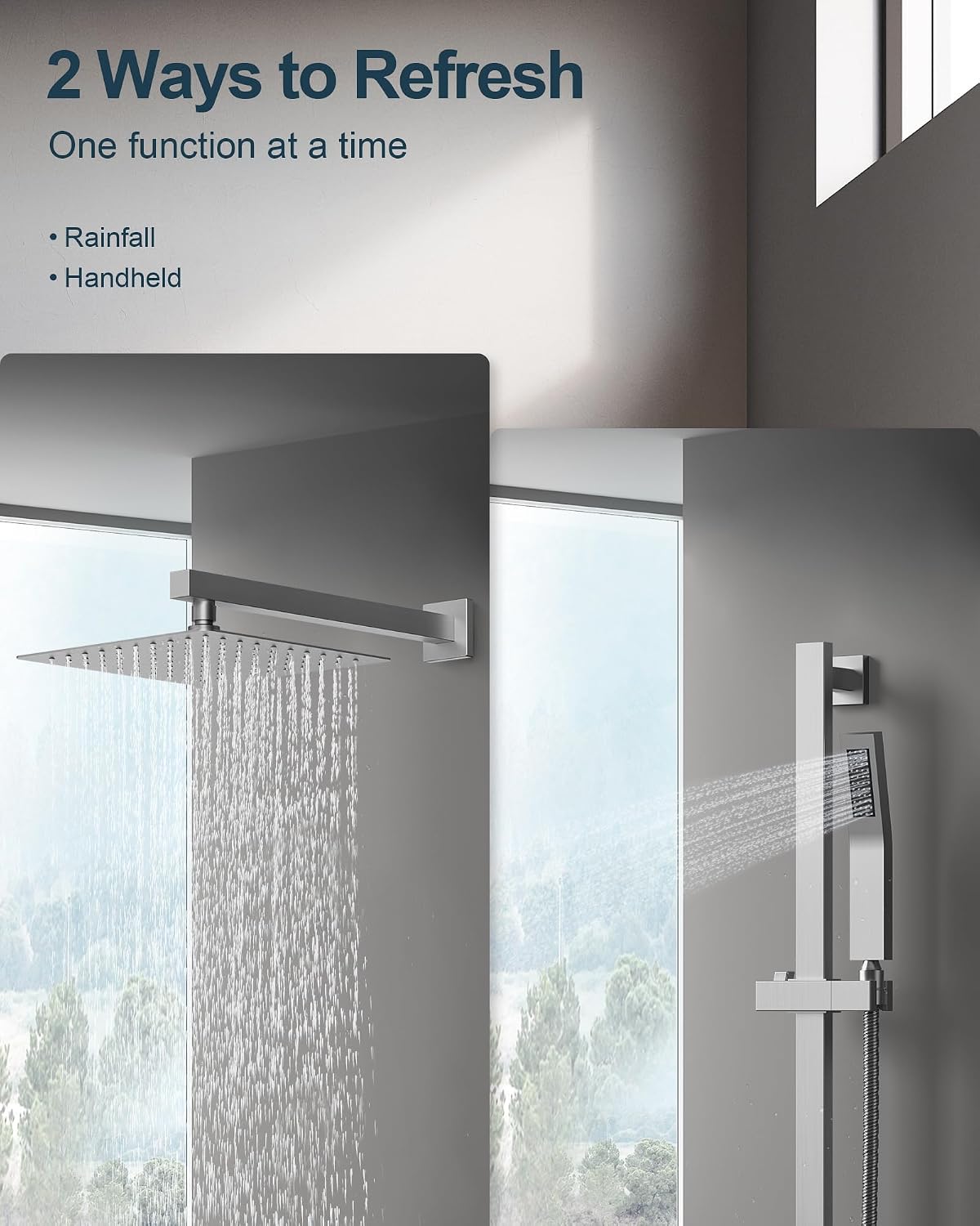 10' Shower Faucet Set with Valve, Wall Mounted Shower Head with High Pressure Handheld Sprayer & Slide Bar, Brushed Nickel